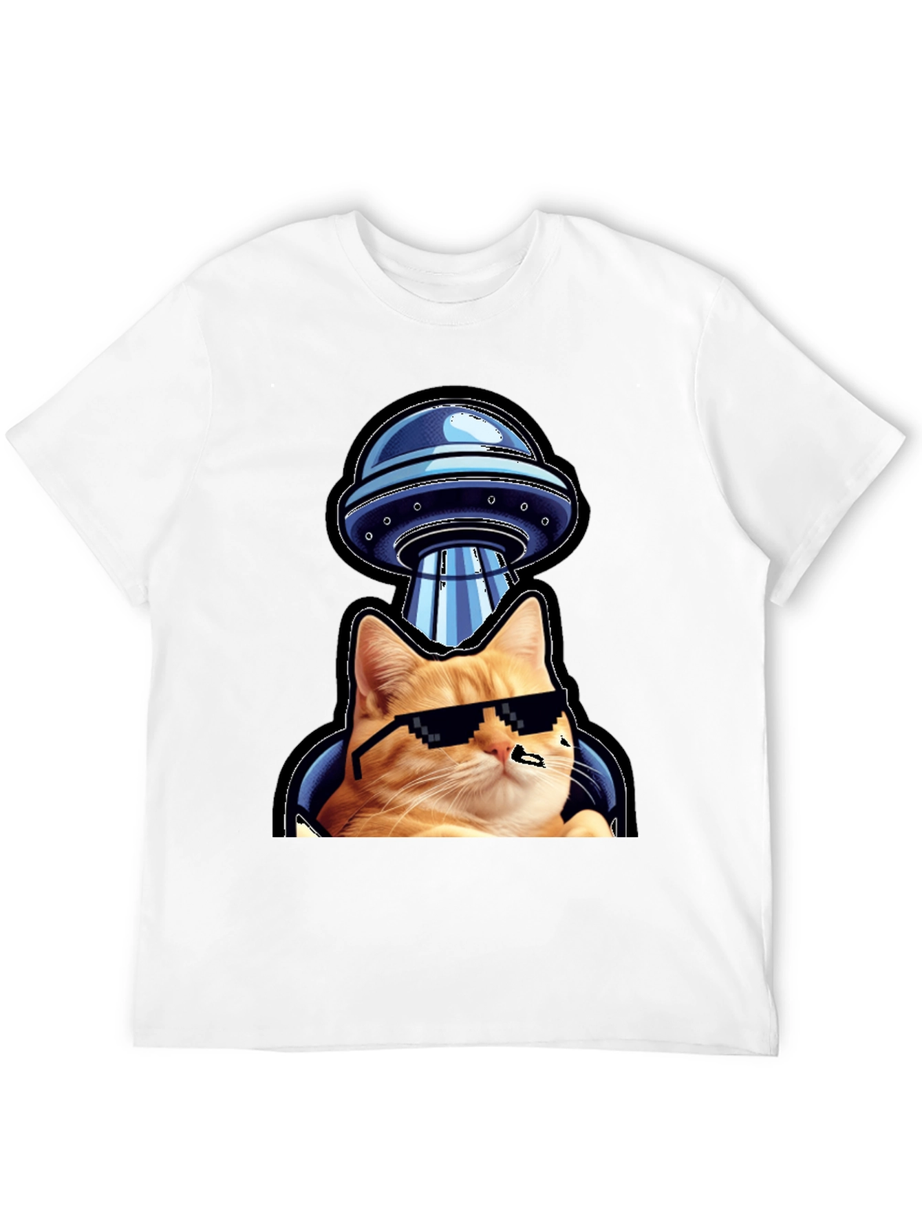 Cool Cat UFO Abduction Black T-Shirt