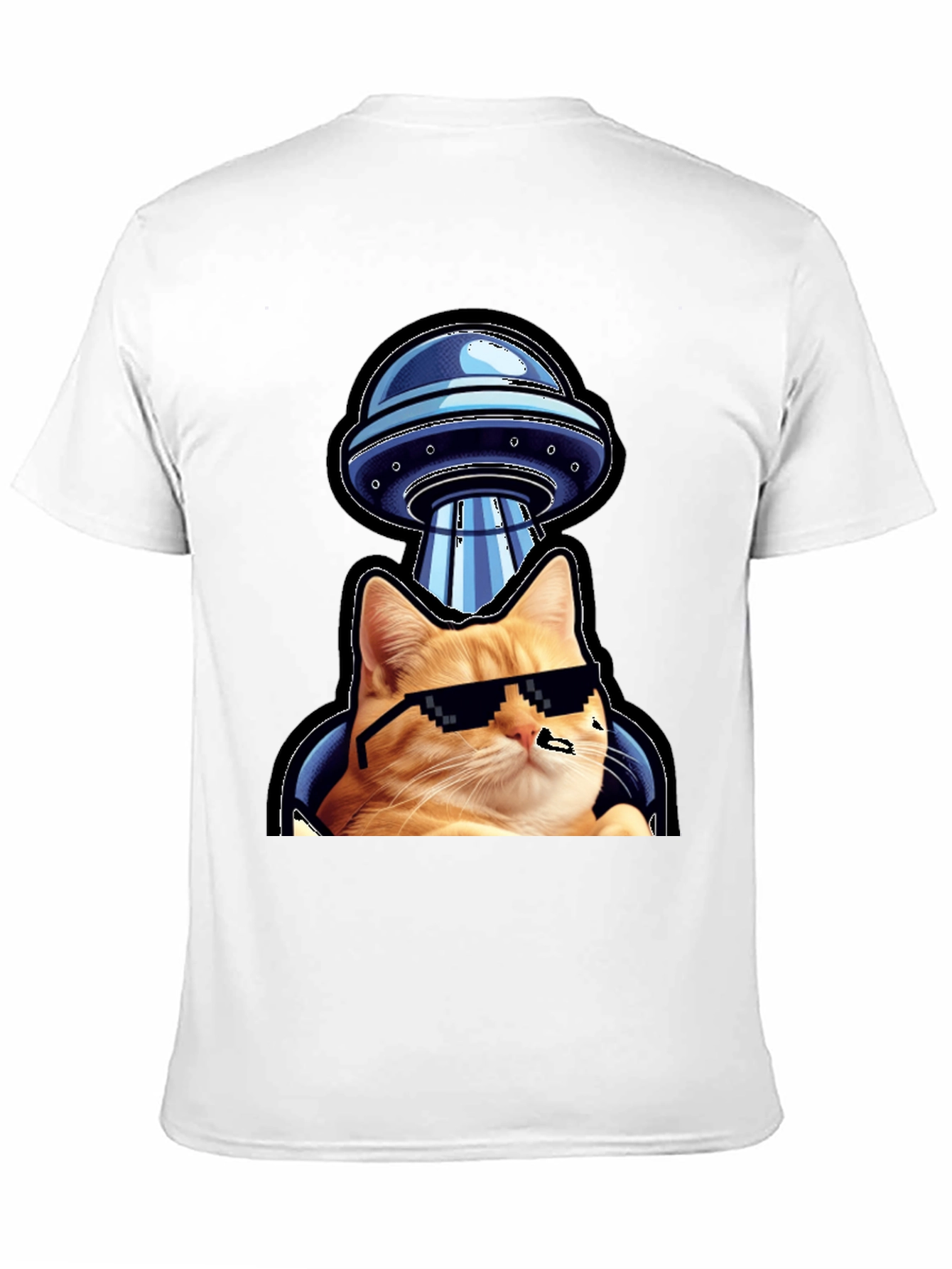 Cool Cat UFO Abduction Black T-Shirt
