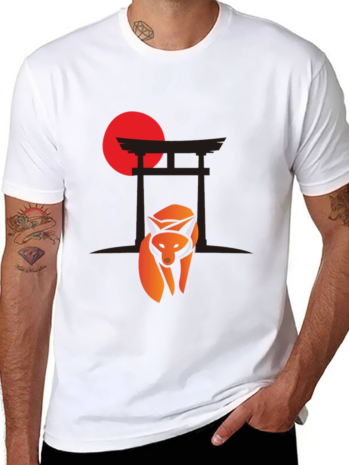 Fox and Torii Gate Graphic Tee - Black