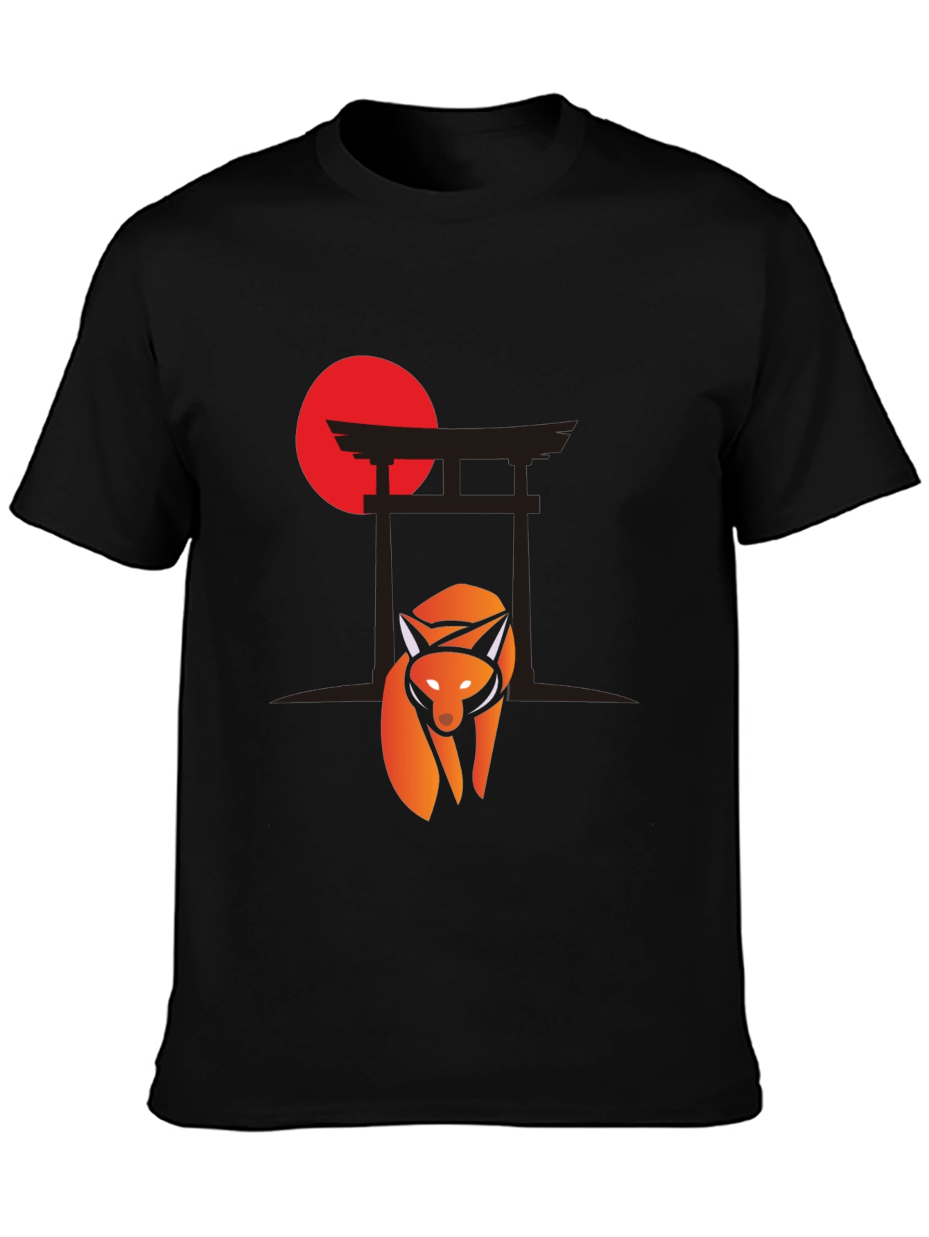 Fox and Torii Gate Graphic Tee - Black