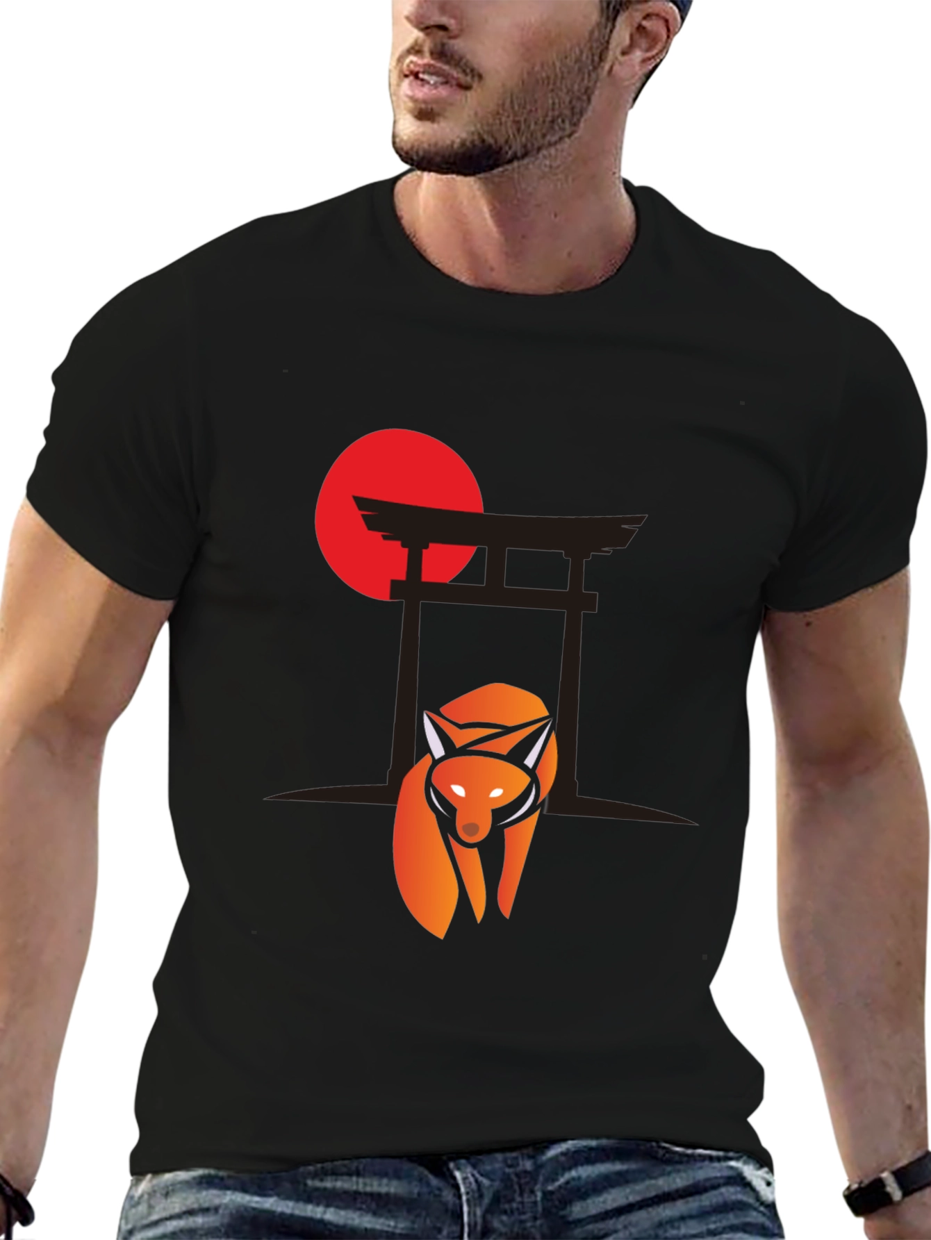 Fox and Torii Gate Graphic Tee - Black
