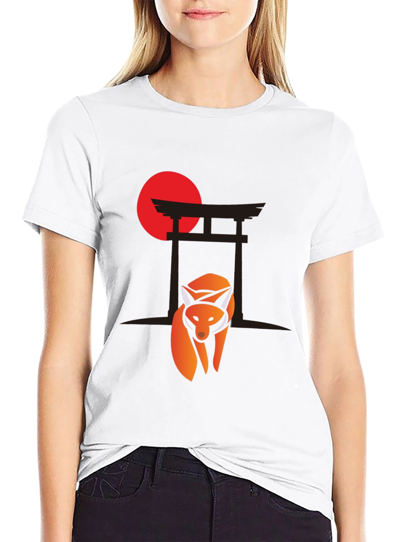 Fox and Torii Gate Graphic Tee - Black