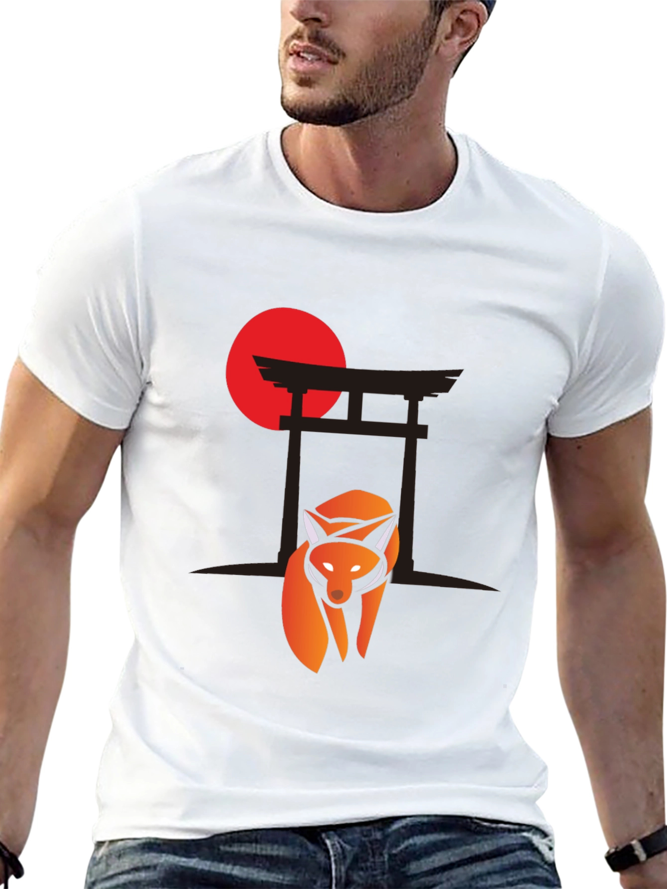 Fox and Torii Gate Graphic Tee - Black