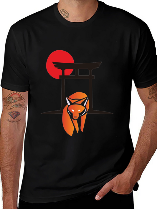 Fox and Torii Gate Graphic Tee - Black