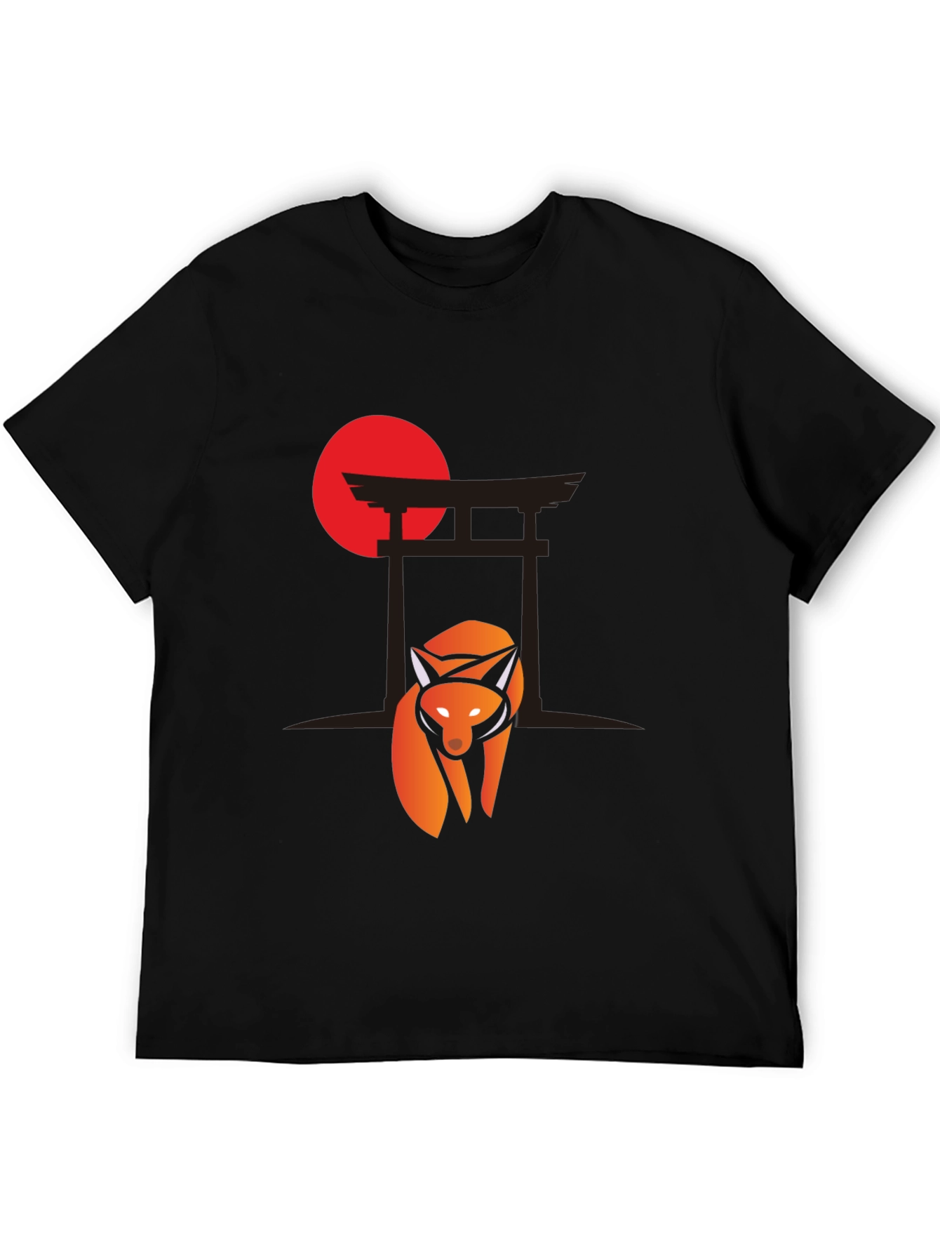Fox and Torii Gate Graphic Tee - Black
