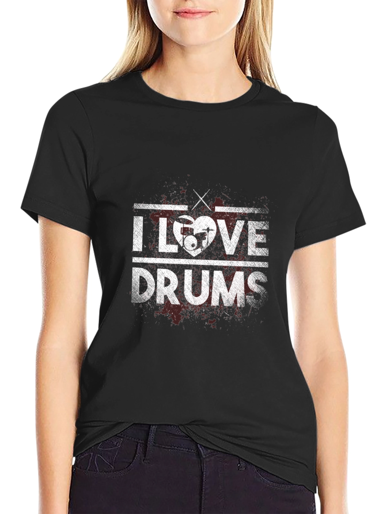 I Love Drums Graphic Tee - Black Cotton T-Shirt
