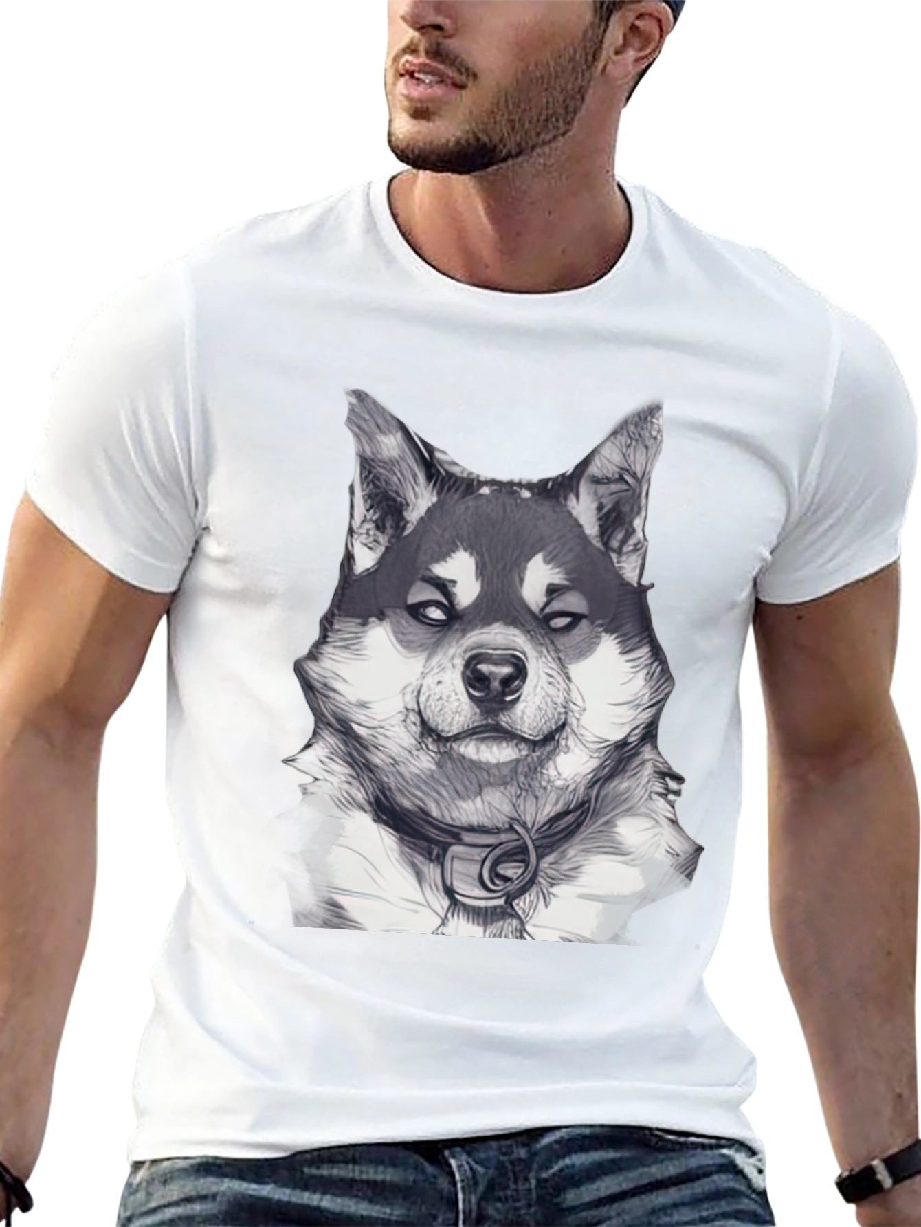 Dog Portrait Graphic Tee - Black Casual Wear