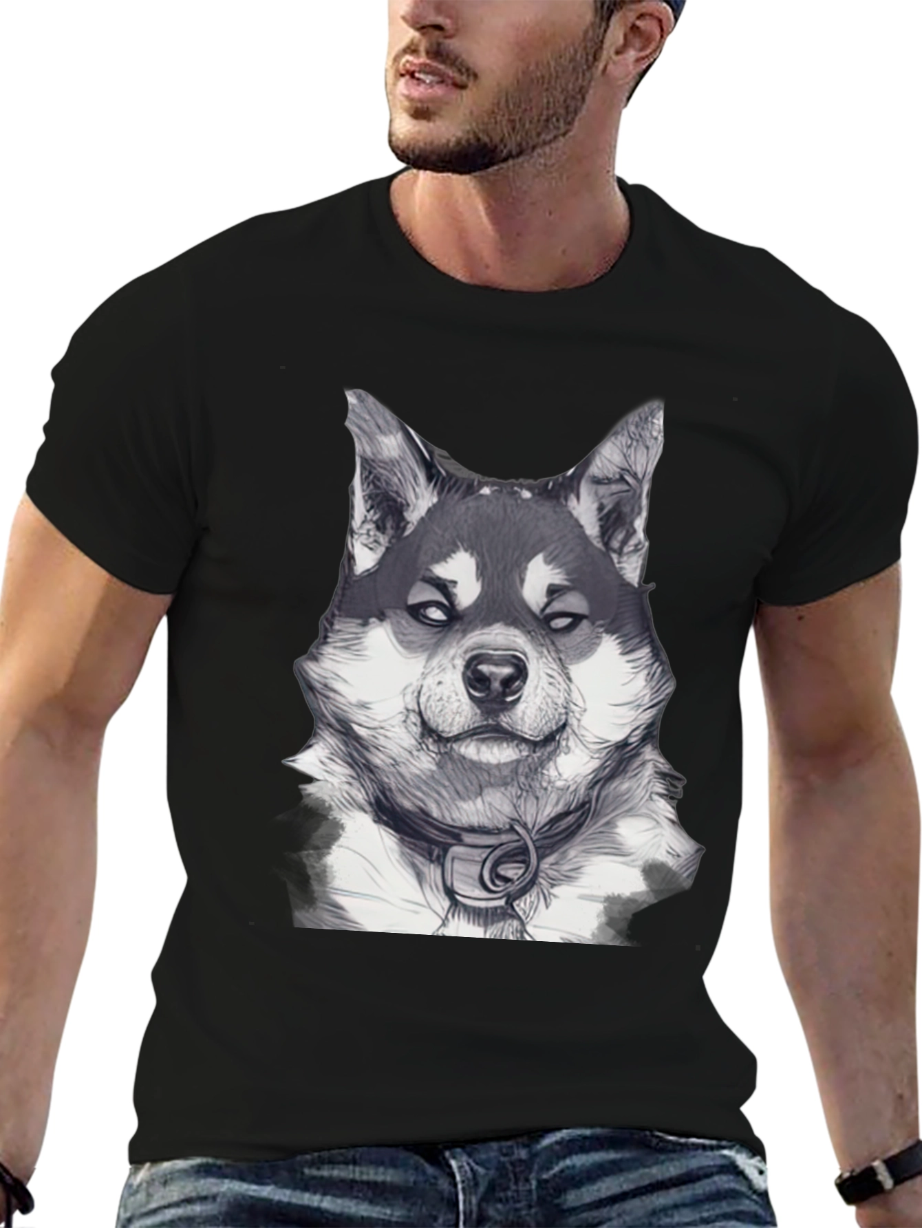 Dog Portrait Graphic Tee - Black Casual Wear