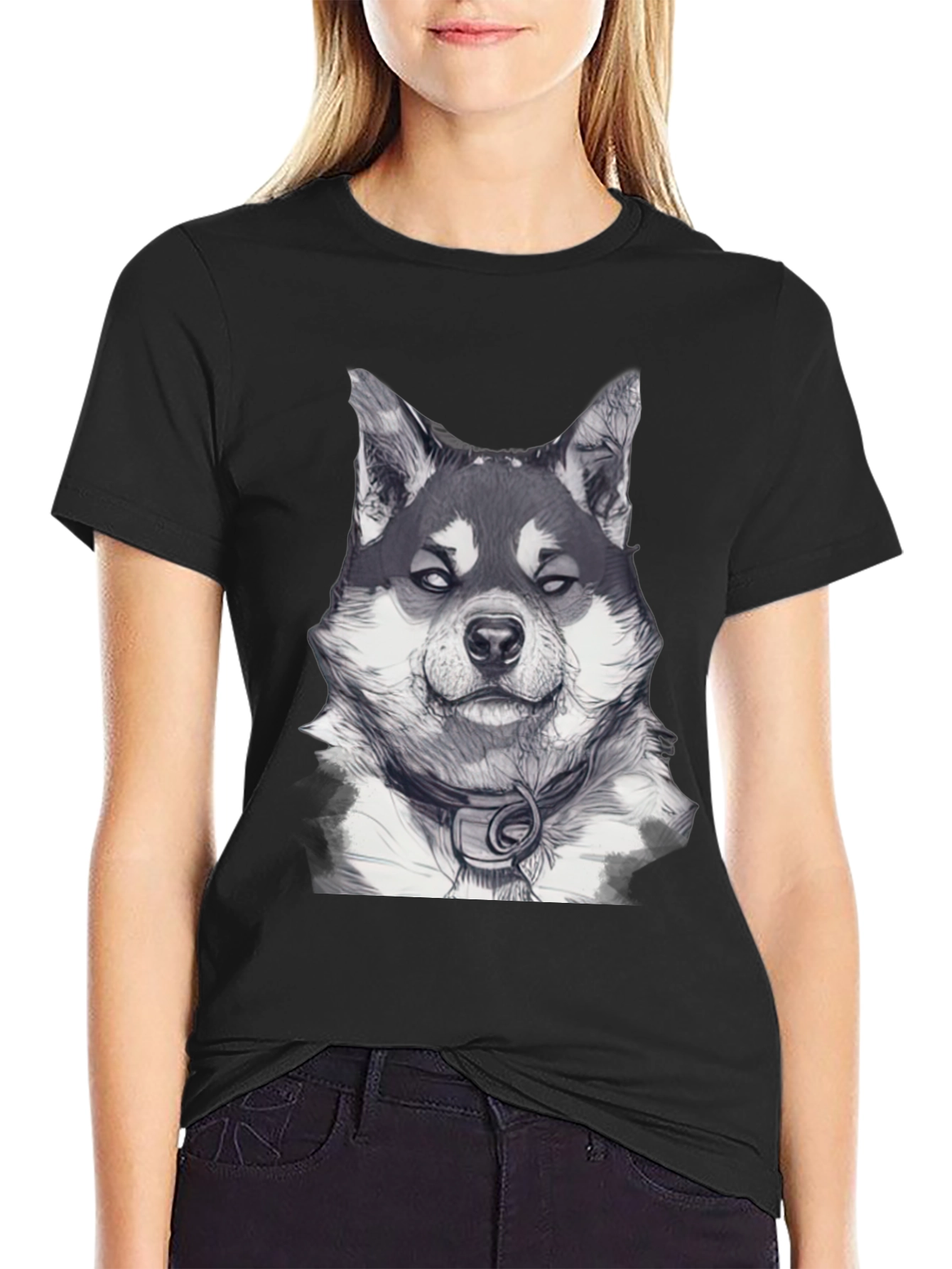 Dog Portrait Graphic Tee - Black Casual Wear