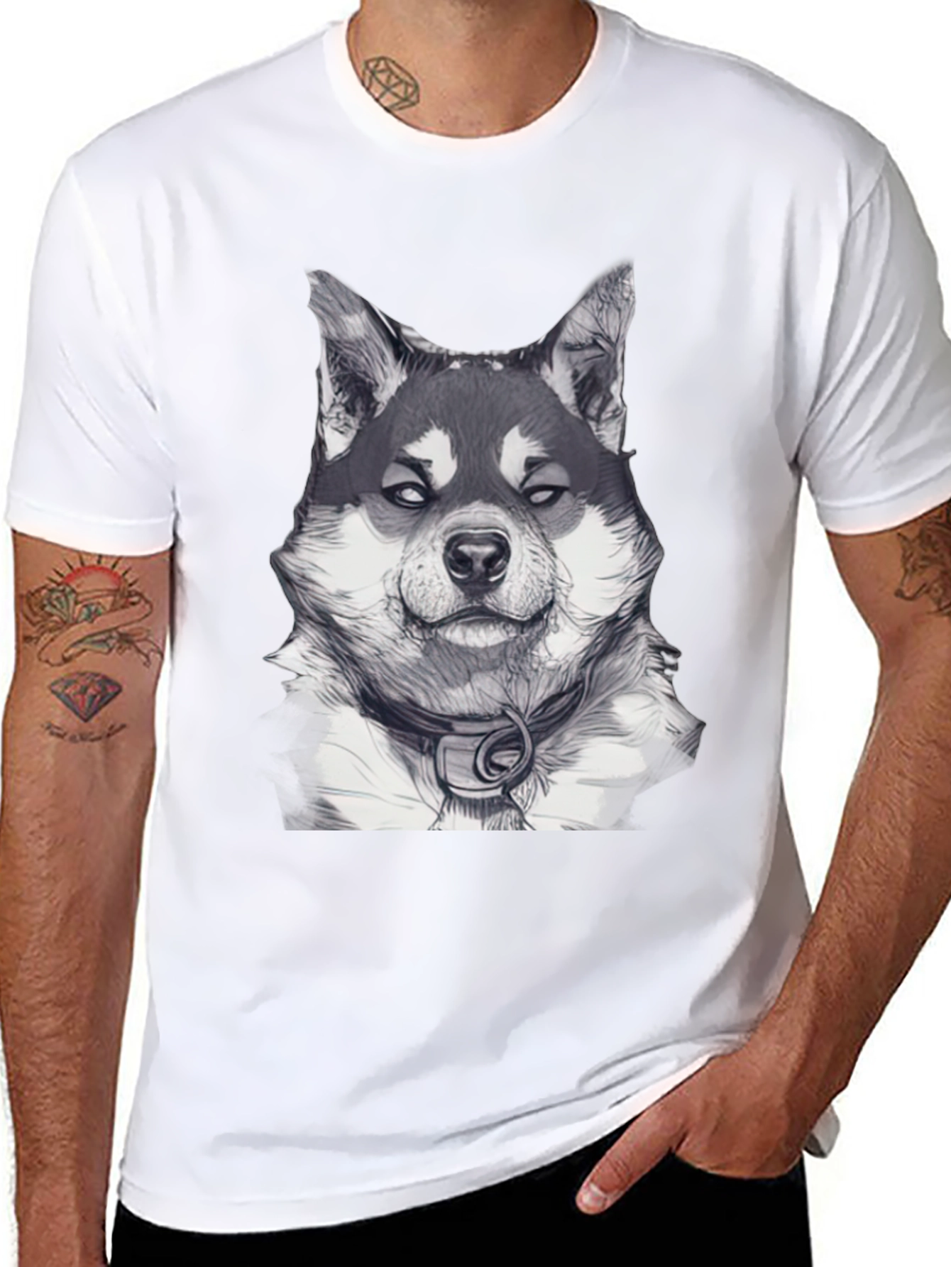 Dog Portrait Graphic Tee - Black Casual Wear