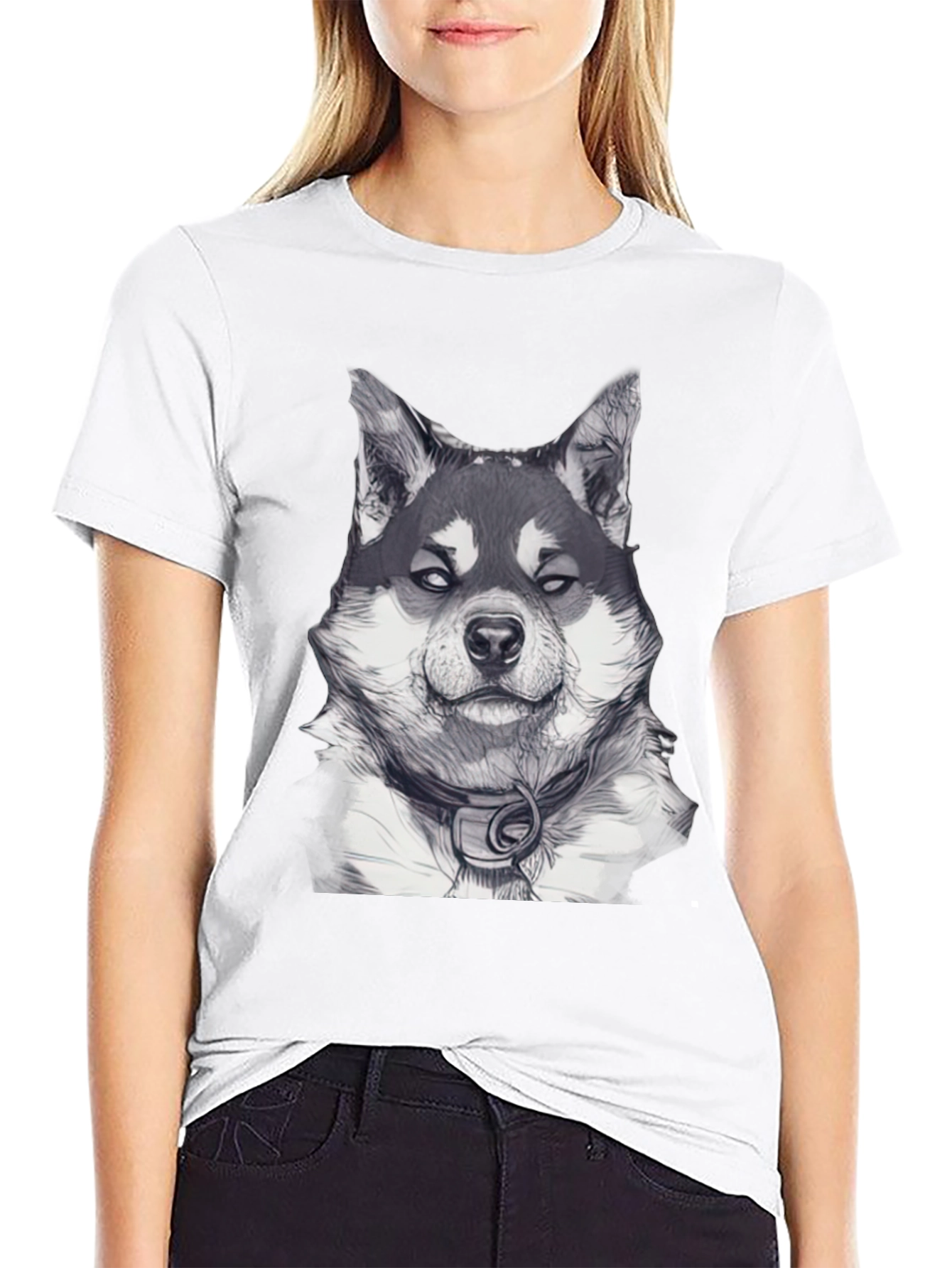 Dog Portrait Graphic Tee - Black Casual Wear