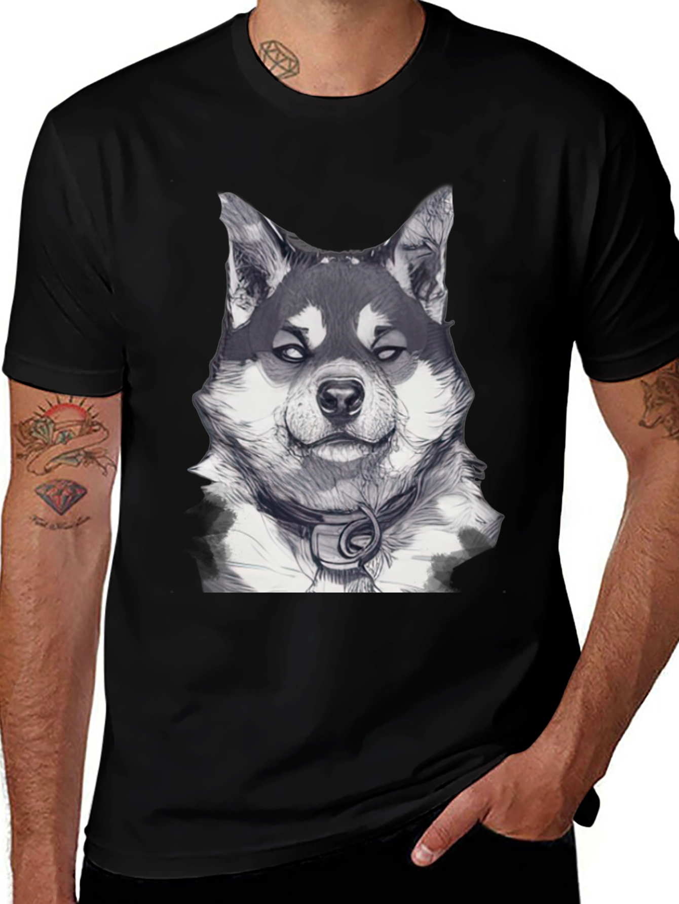 Dog Portrait Graphic Tee - Black Casual Wear