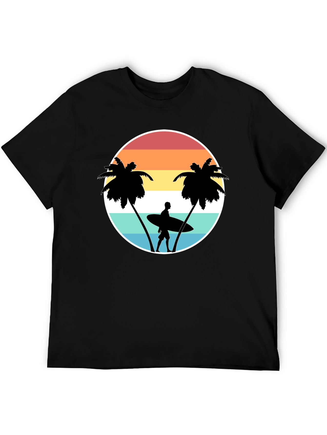 Retro Surfer Tee: Sunset Palm Tree Graphic