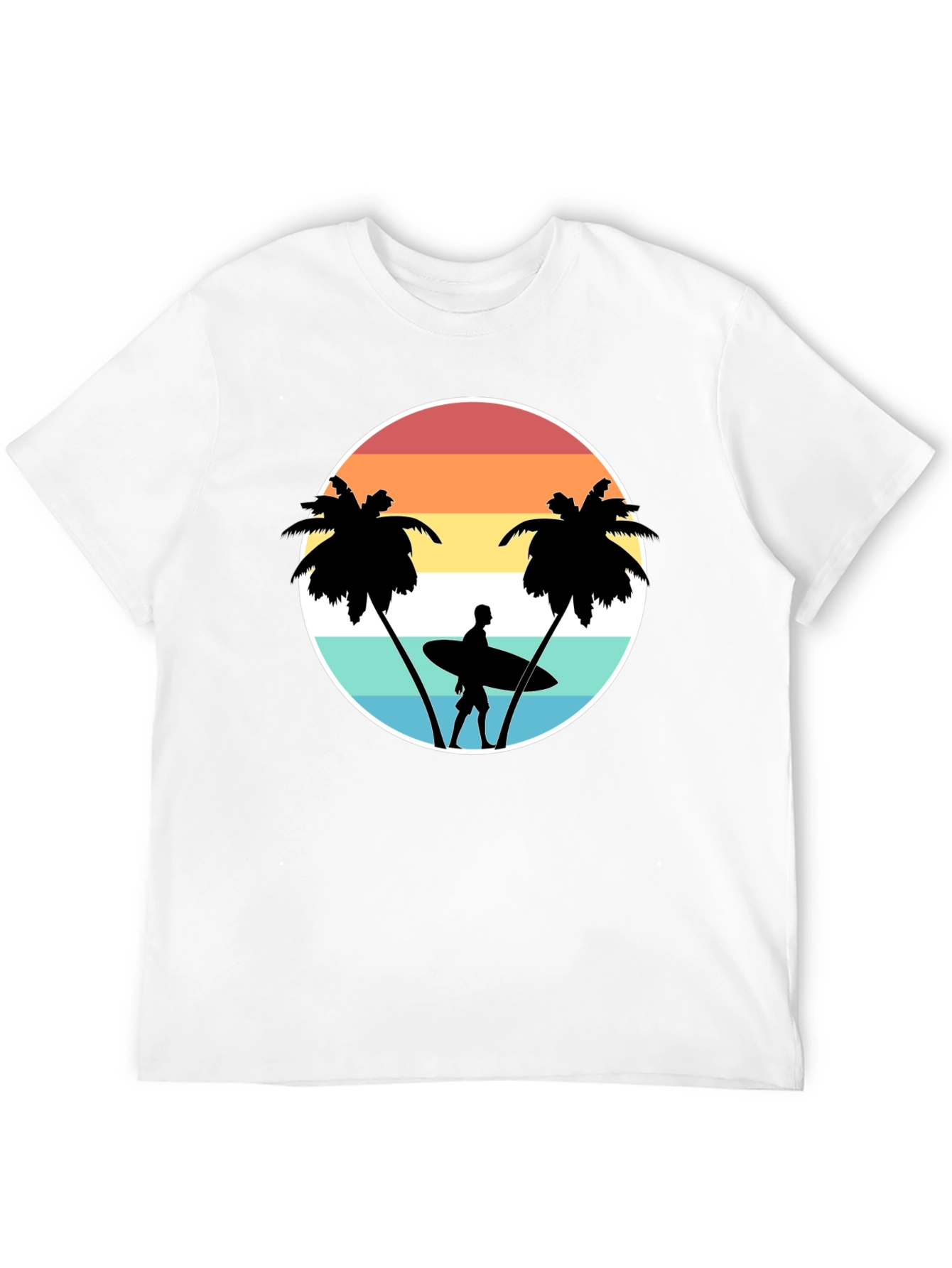 Retro Surfer Tee: Sunset Palm Tree Graphic