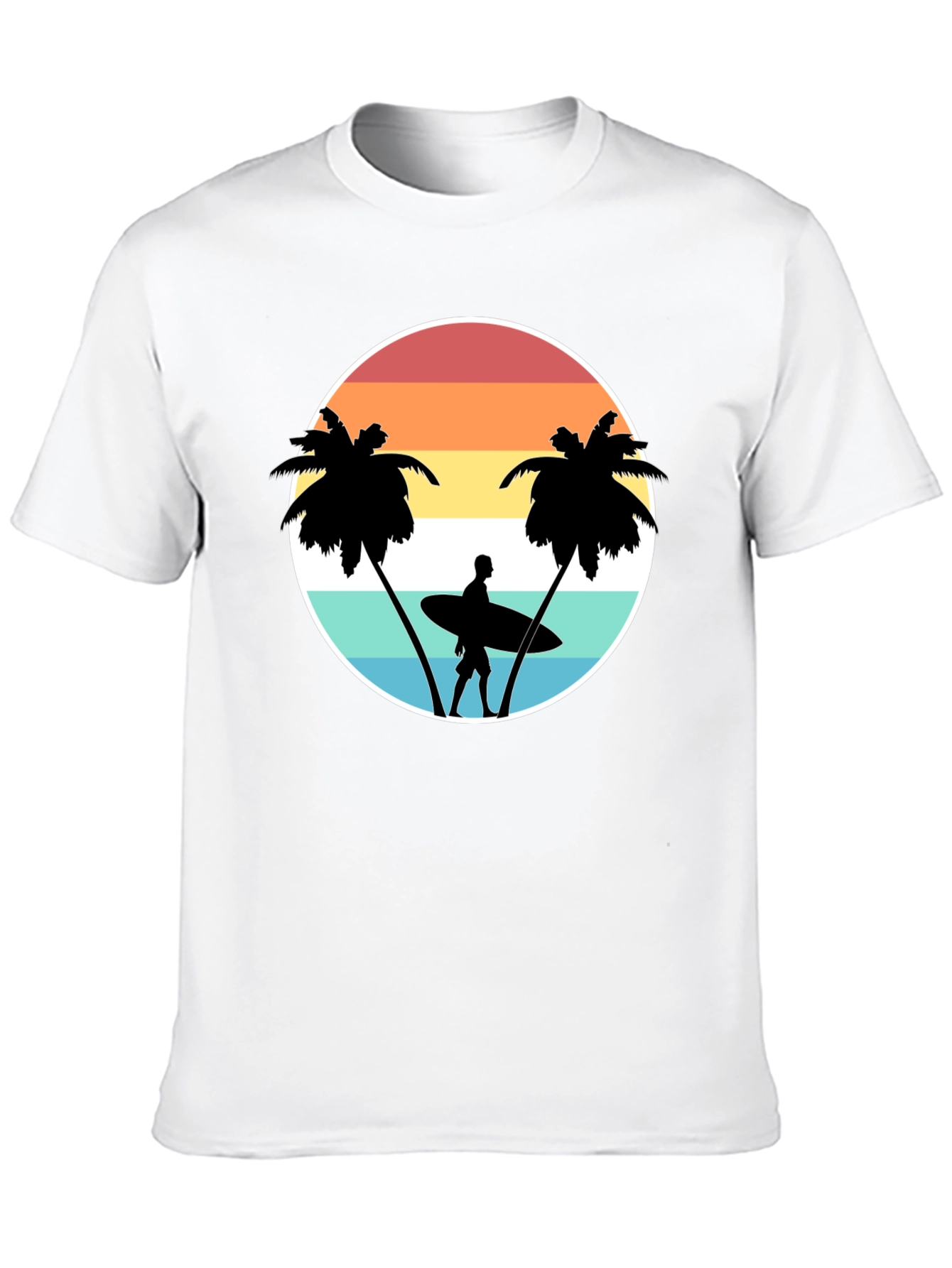Retro Surfer Tee: Sunset Palm Tree Graphic