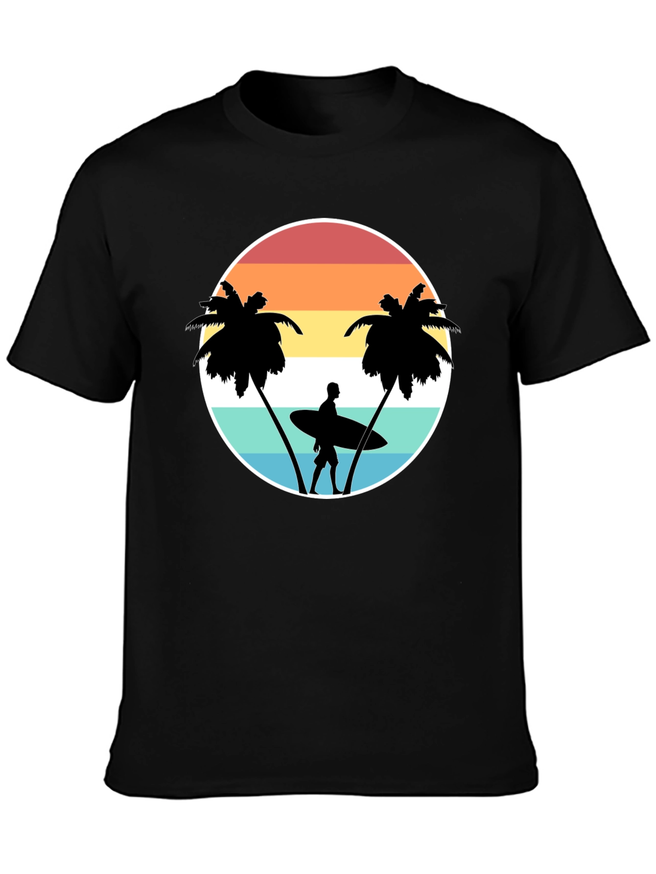 Retro Surfer Tee: Sunset Palm Tree Graphic