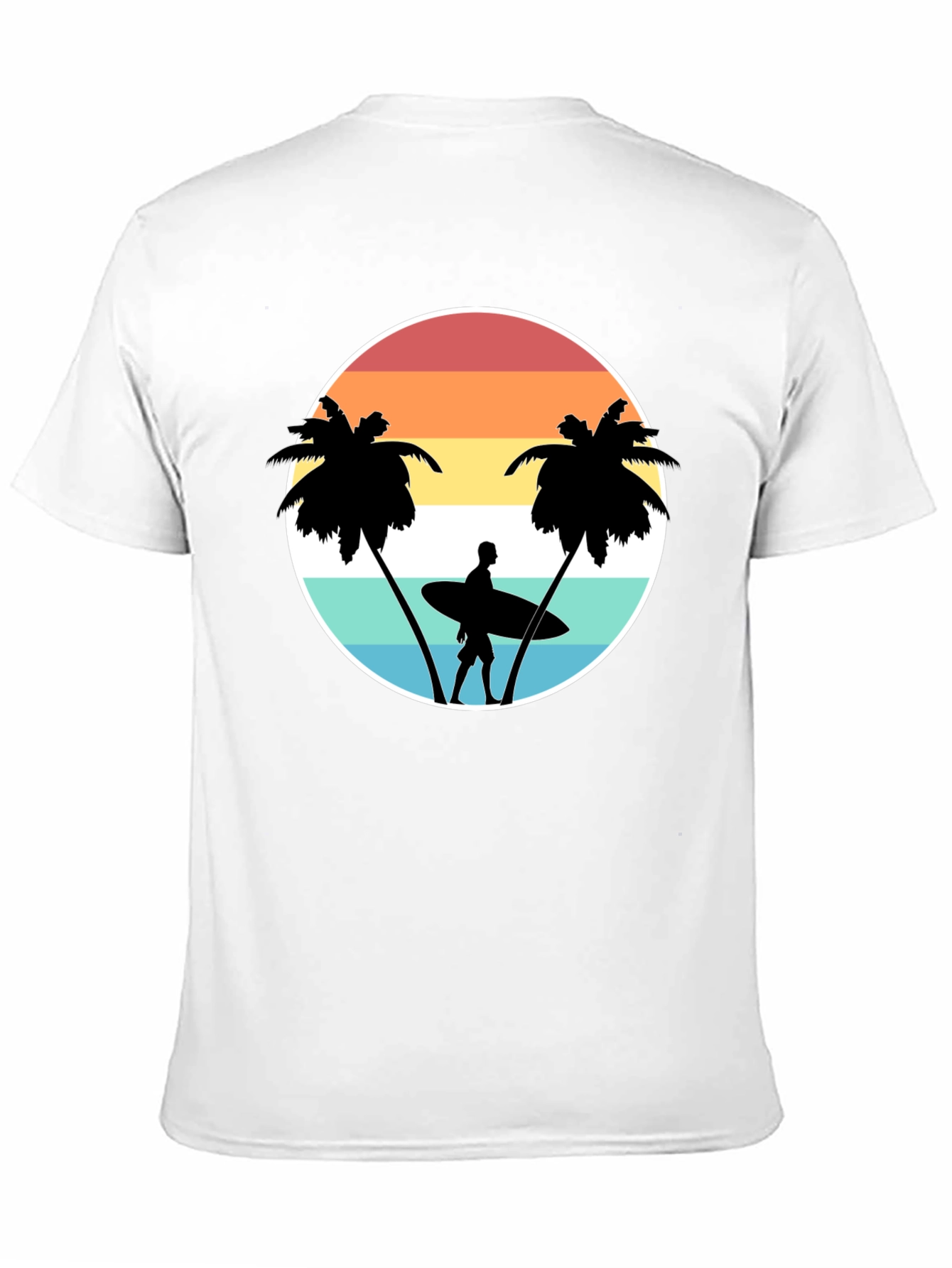 Retro Surfer Tee: Sunset Palm Tree Graphic