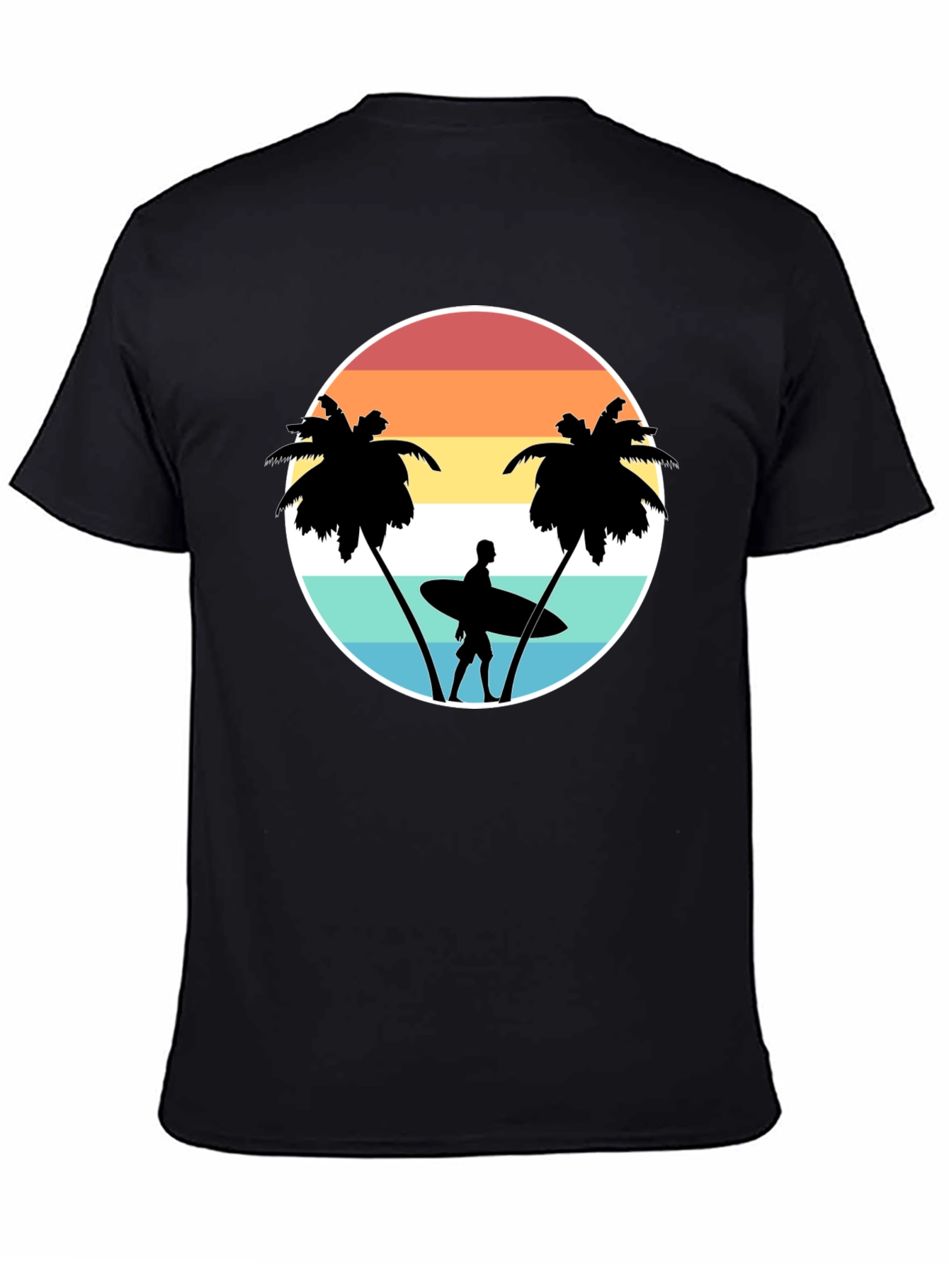 Retro Surfer Tee: Sunset Palm Tree Graphic