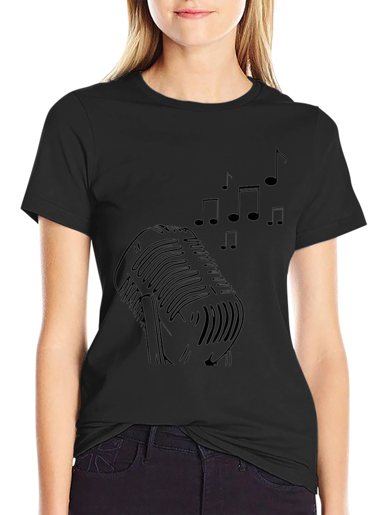 Retro Microphone Music Notes Graphic Tee