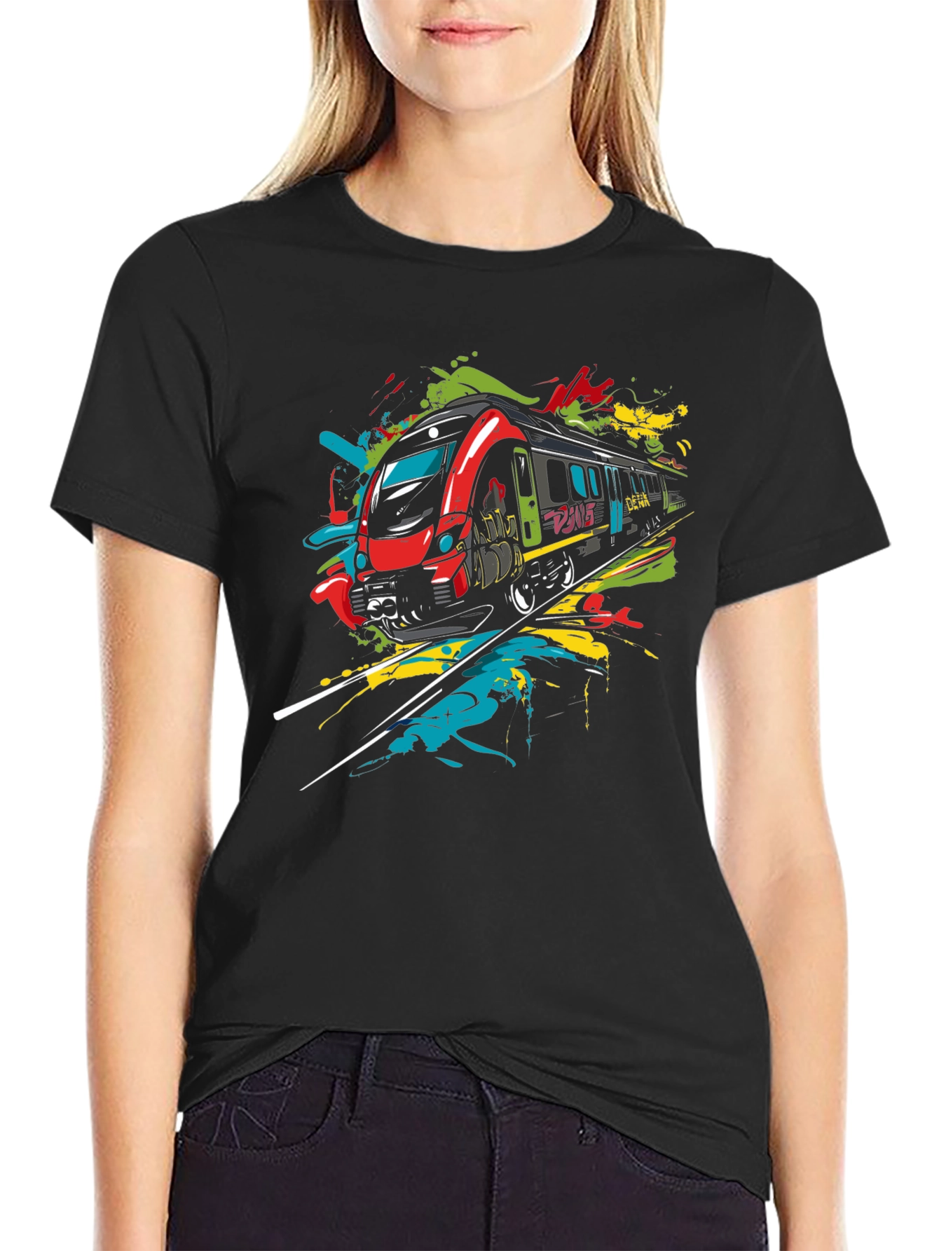 Modern Train Graphic Tee - Black