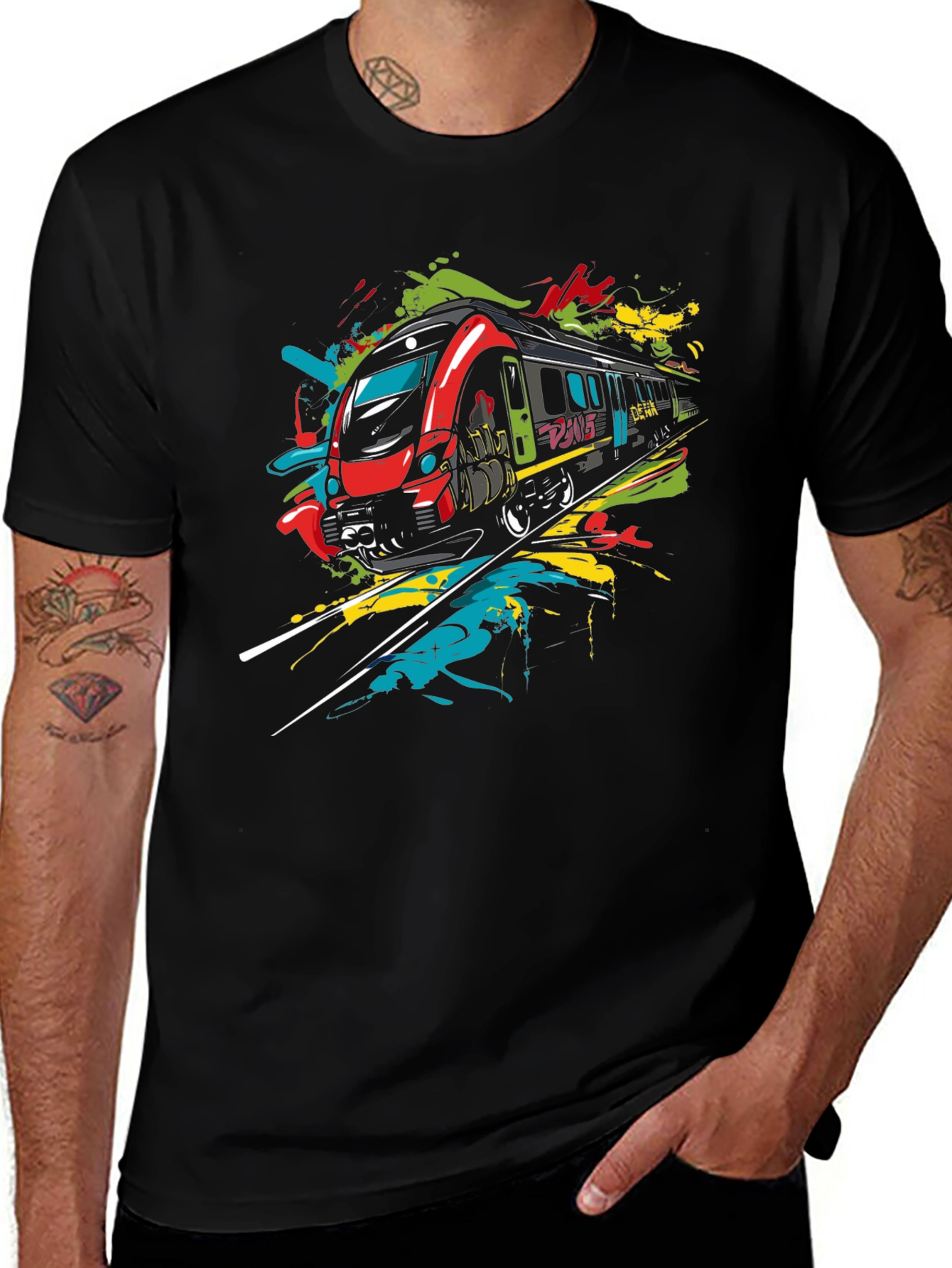 Modern Train Graphic Tee - Black