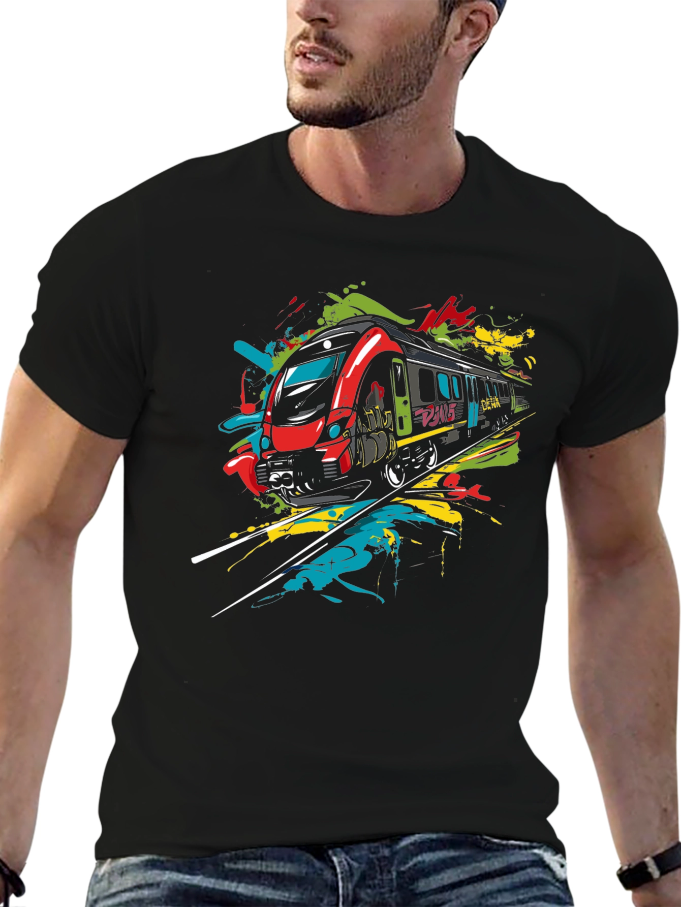 Modern Train Graphic Tee - Black