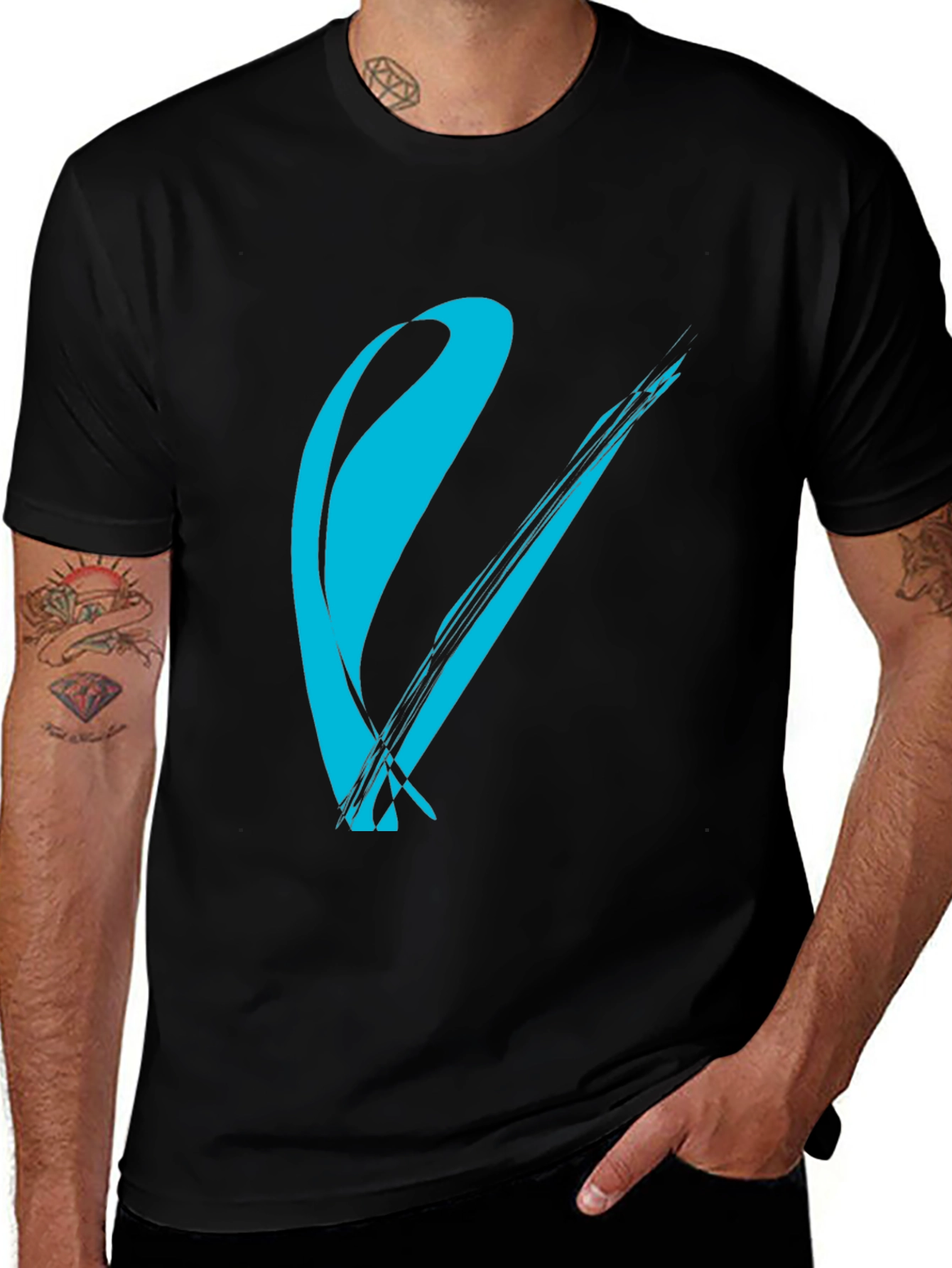 Modern Brush Stroke Graphic Tee - Black