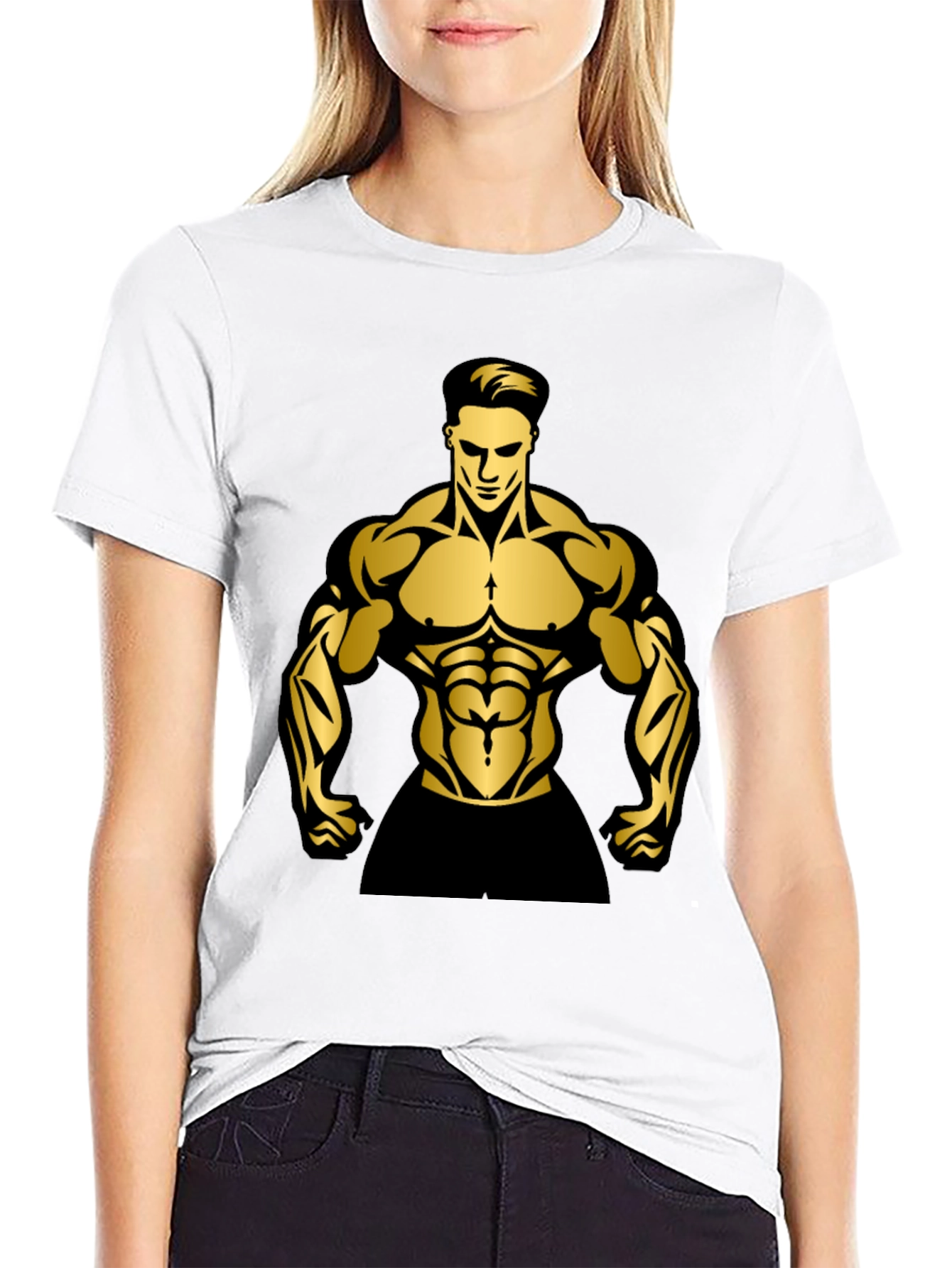 Muscle Man Graphic Print Black T-Shirt