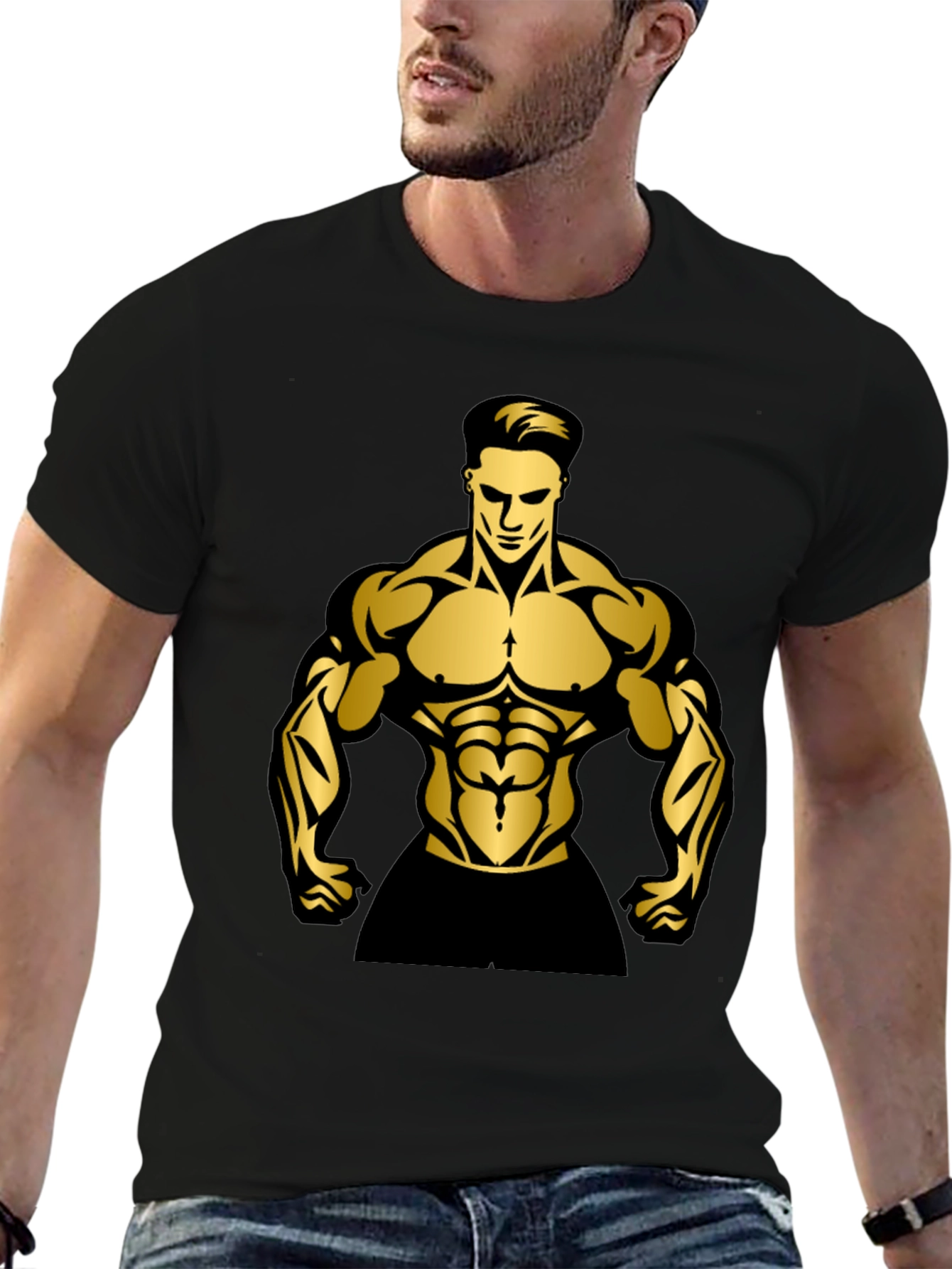 Muscle Man Graphic Print Black T-Shirt