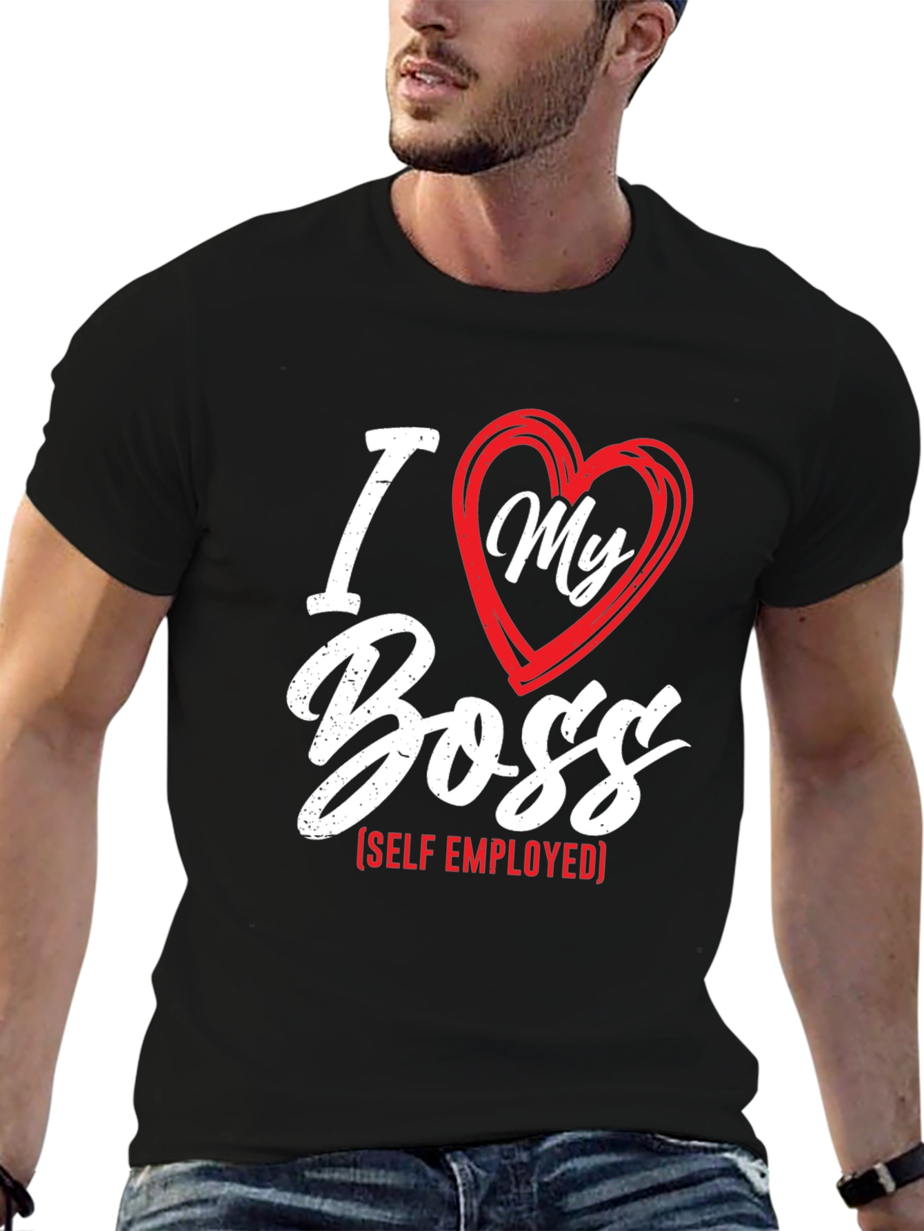 I Love My Boss - Self Employed Black T-Shirt