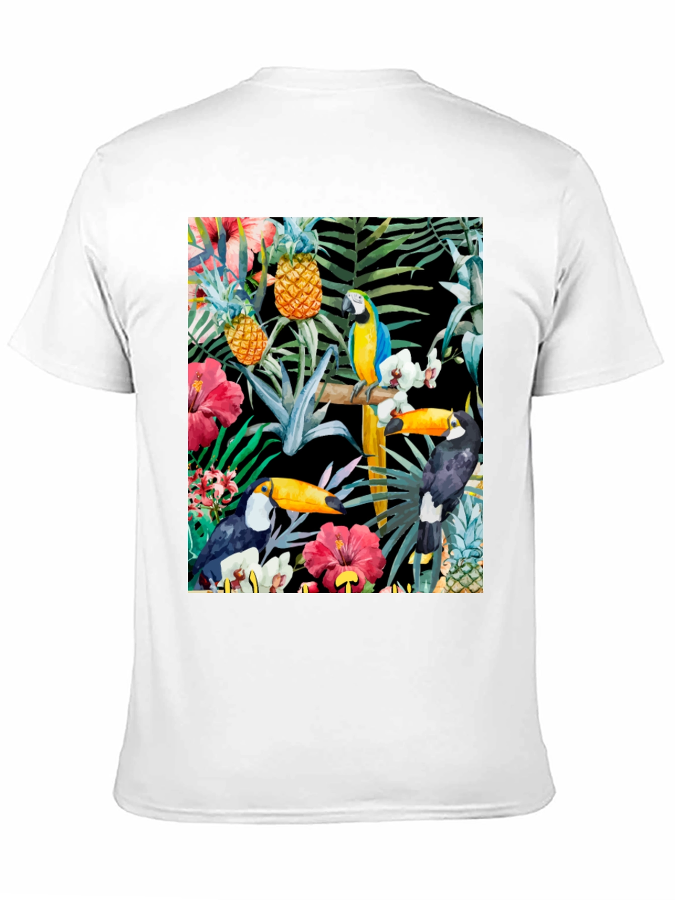 Tropical Toucan & Parrot Print Black T-Shirt