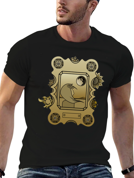 Golden Framed Woman & Moon Black Tee