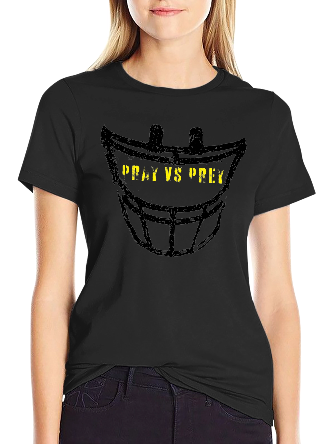 Pray vs Prey Football Helmet Graphic T-Shirt