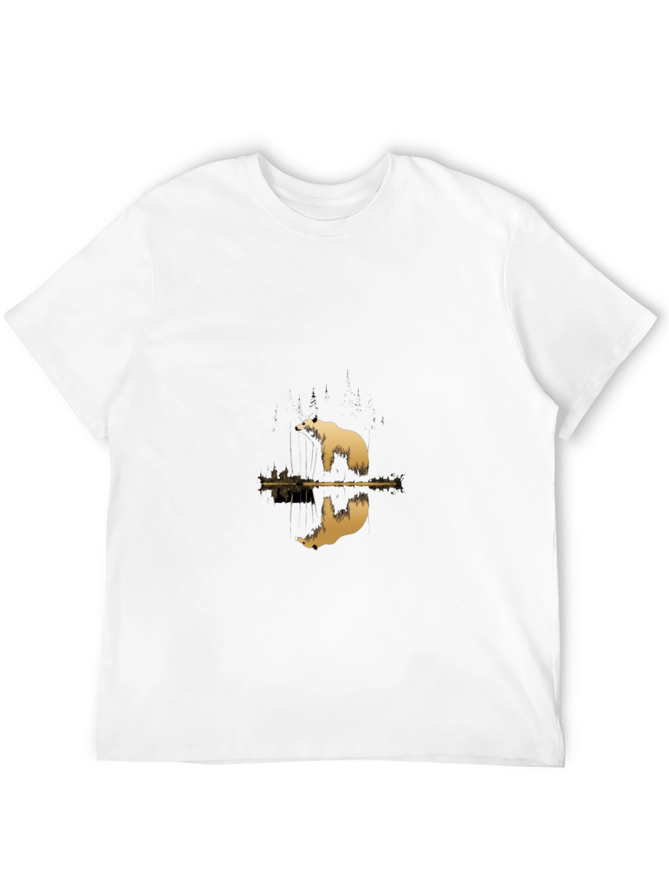 Mens Black Tee with Polar Bear Reflection Graphic