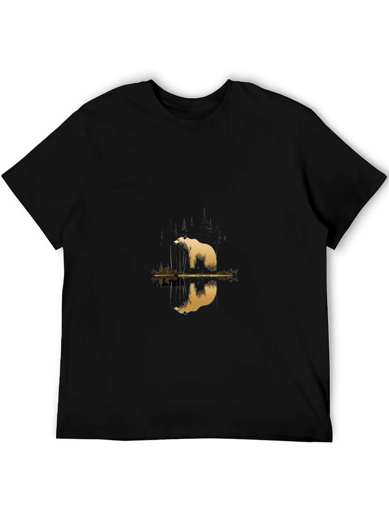 Mens Black Tee with Polar Bear Reflection Graphic