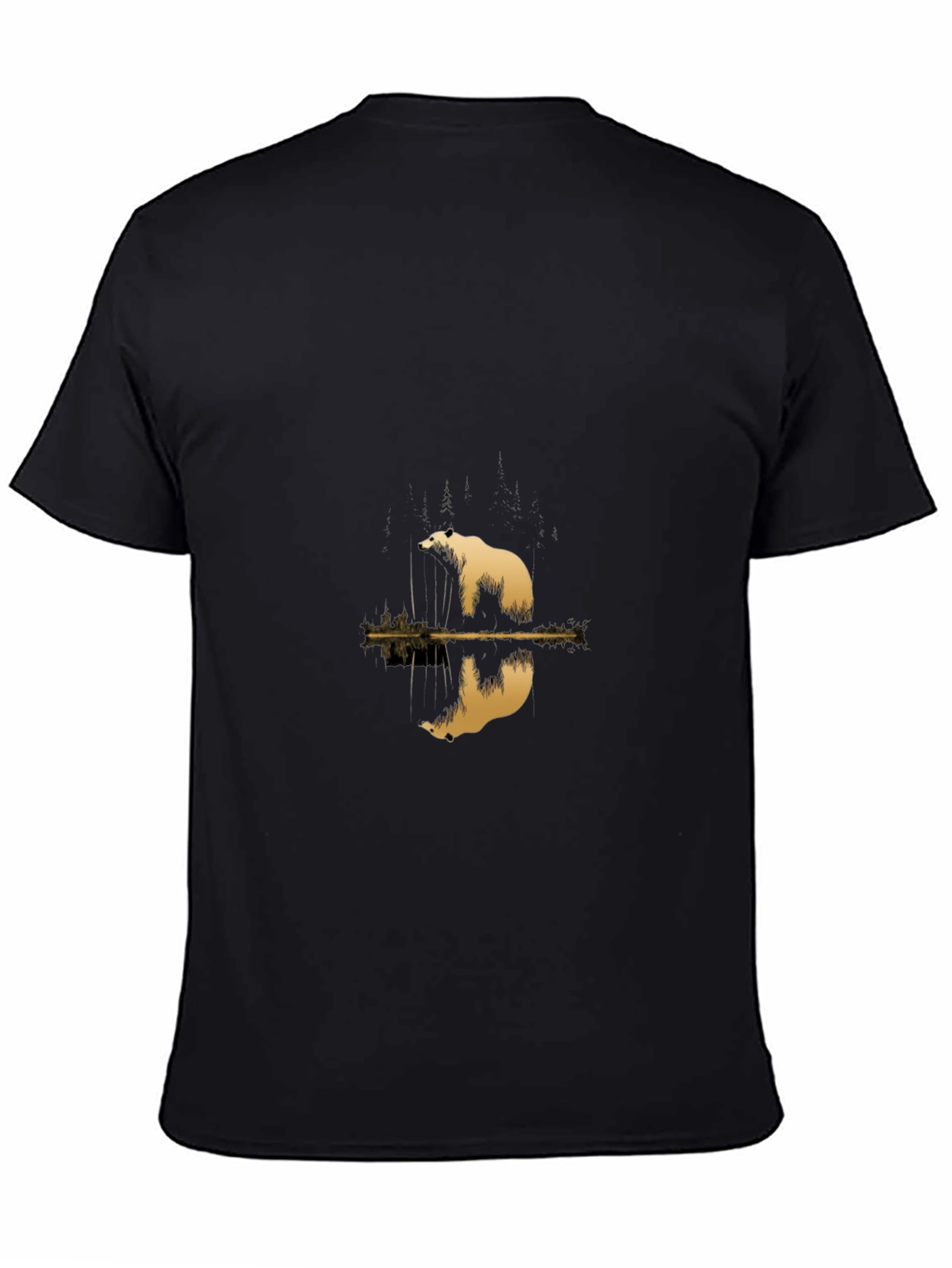 Mens Black Tee with Polar Bear Reflection Graphic