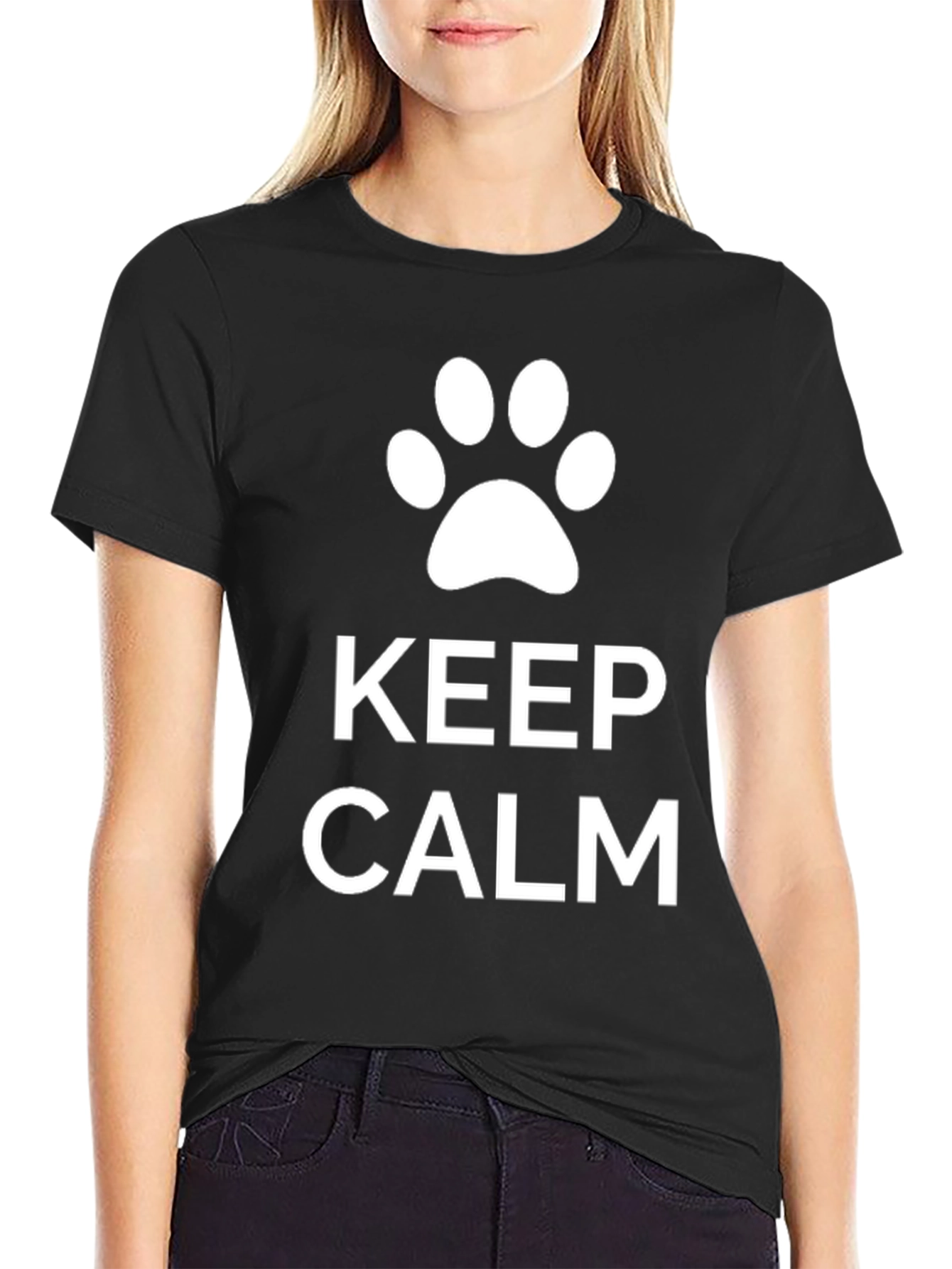 Keep Calm Dog Paw T-Shirt - Black Cotton Blend