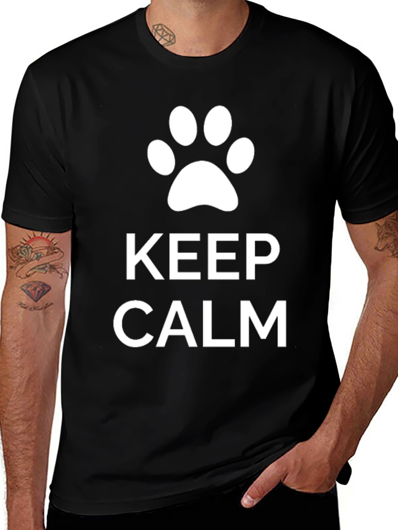 Keep Calm Dog Paw T-Shirt - Black Cotton Blend