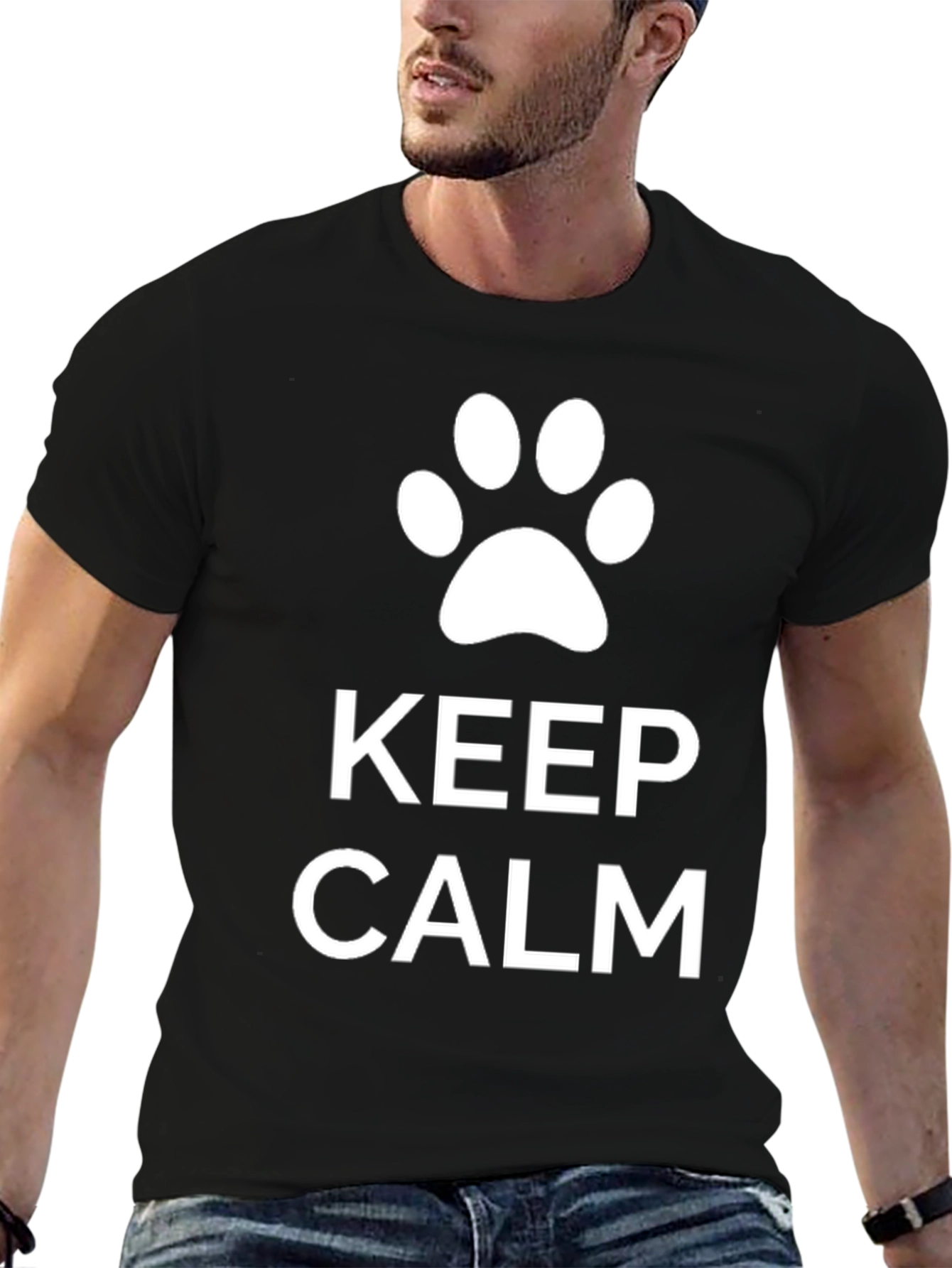 Keep Calm Dog Paw T-Shirt - Black Cotton Blend