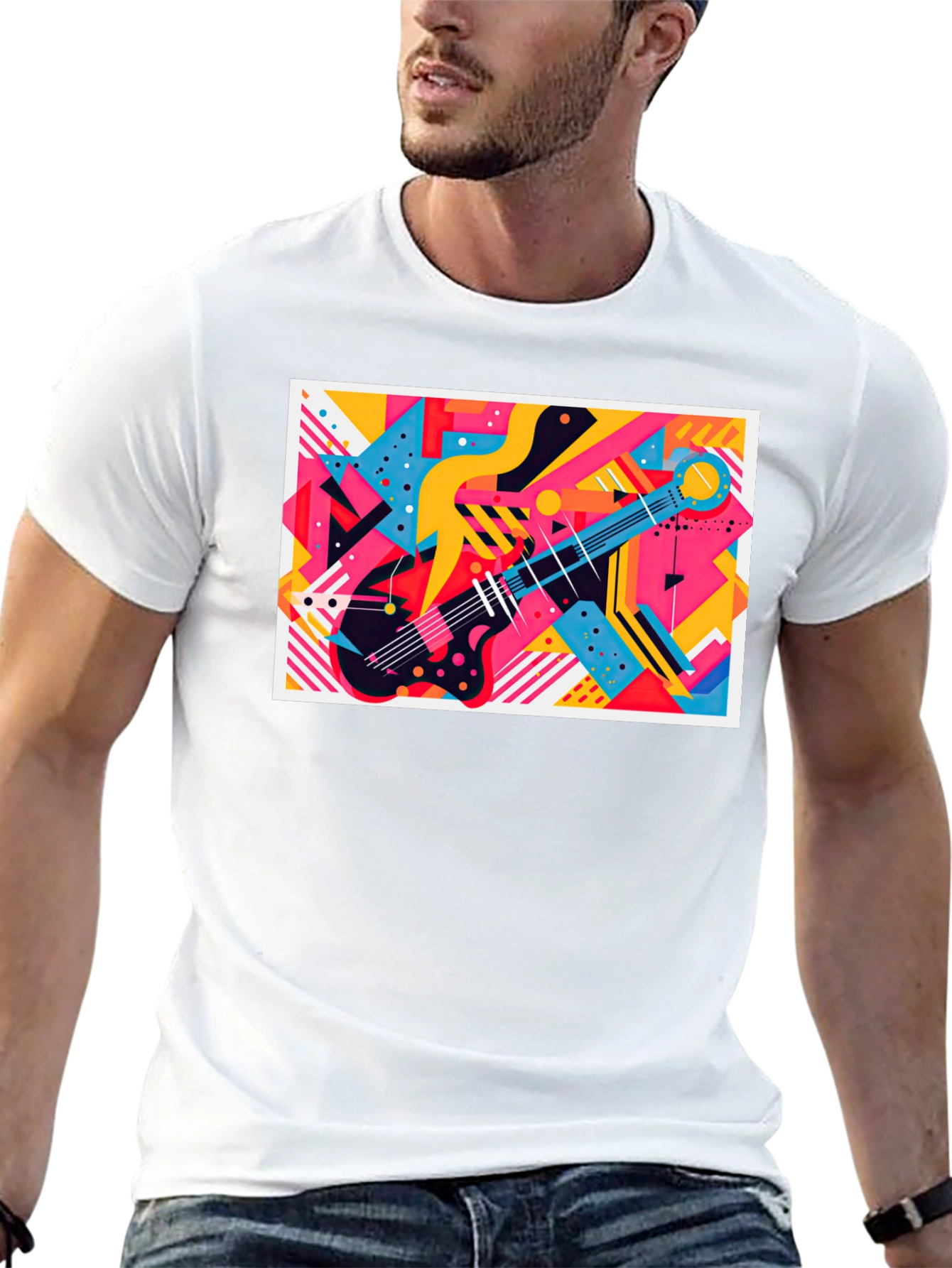 Abstract Guitar Graphic Tee - Trendy Music Lover T-Shirt