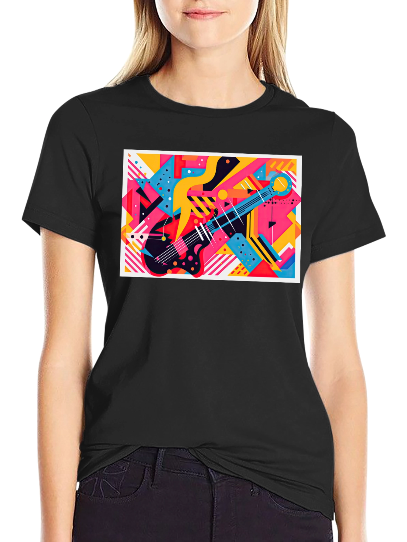 Abstract Guitar Graphic Tee - Trendy Music Lover T-Shirt