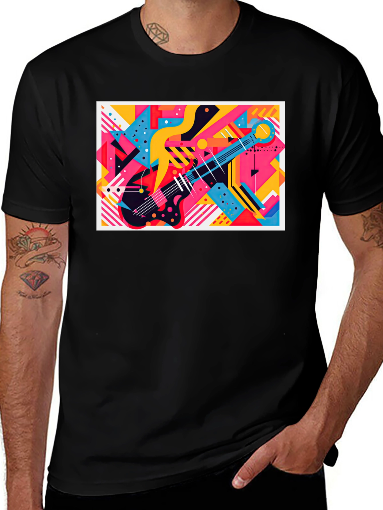 Abstract Guitar Graphic Tee - Trendy Music Lover T-Shirt
