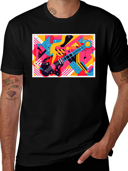 Abstract Guitar Graphic Tee - Trendy Music Lover T-Shirt