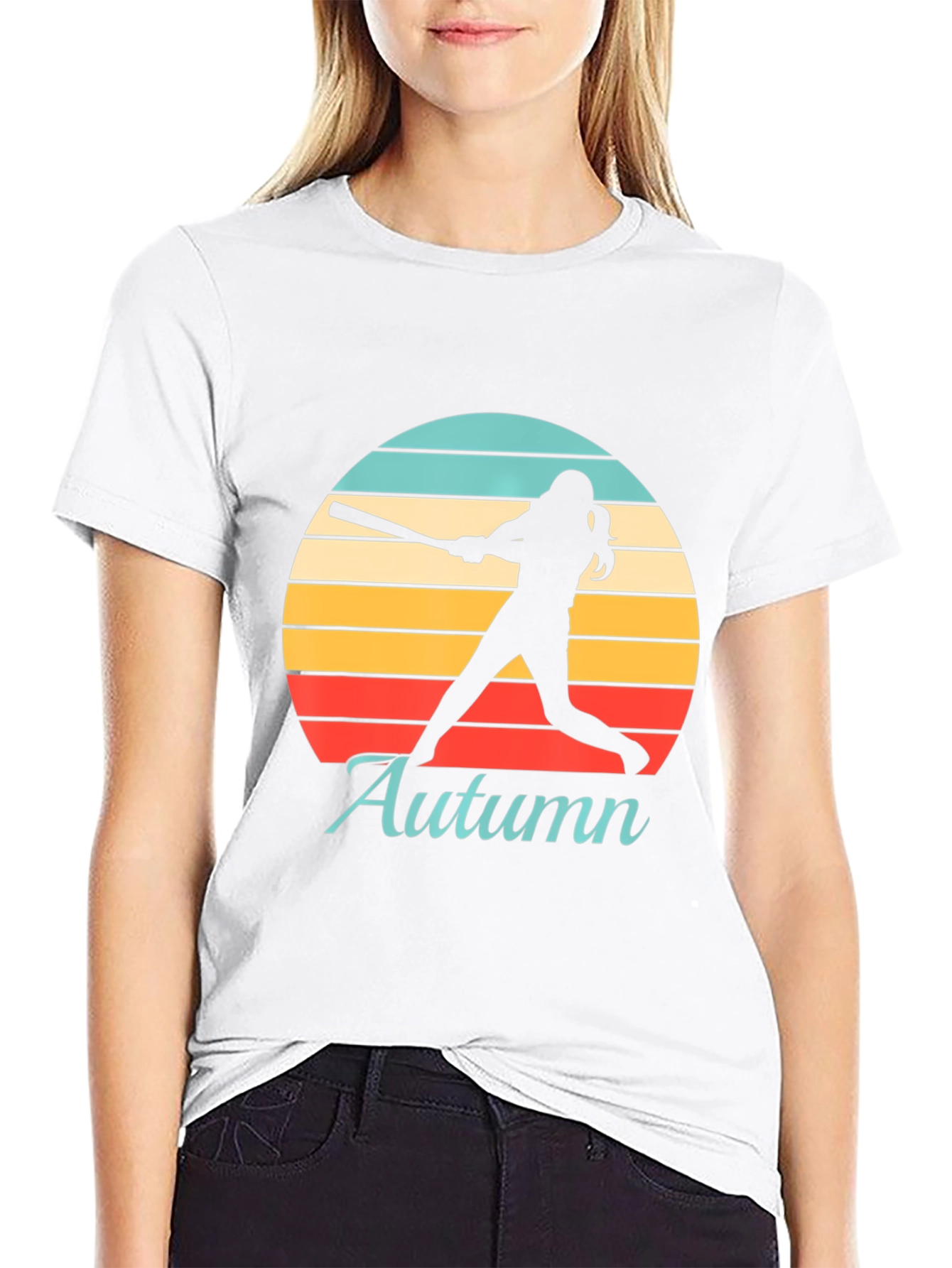 Autumn Softball T-Shirt Retro Sunset Silhouette