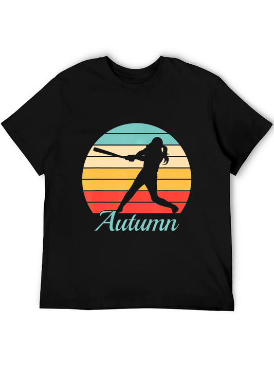 Autumn Softball T-Shirt Retro Sunset Silhouette