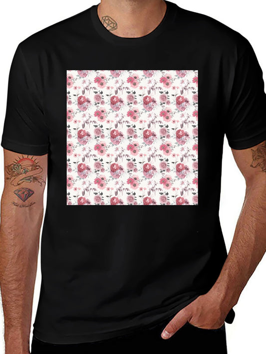 Floral Pattern Black T-Shirt