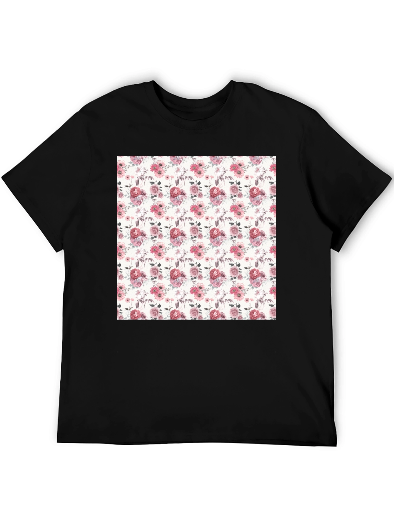 Floral Pattern Black T-Shirt