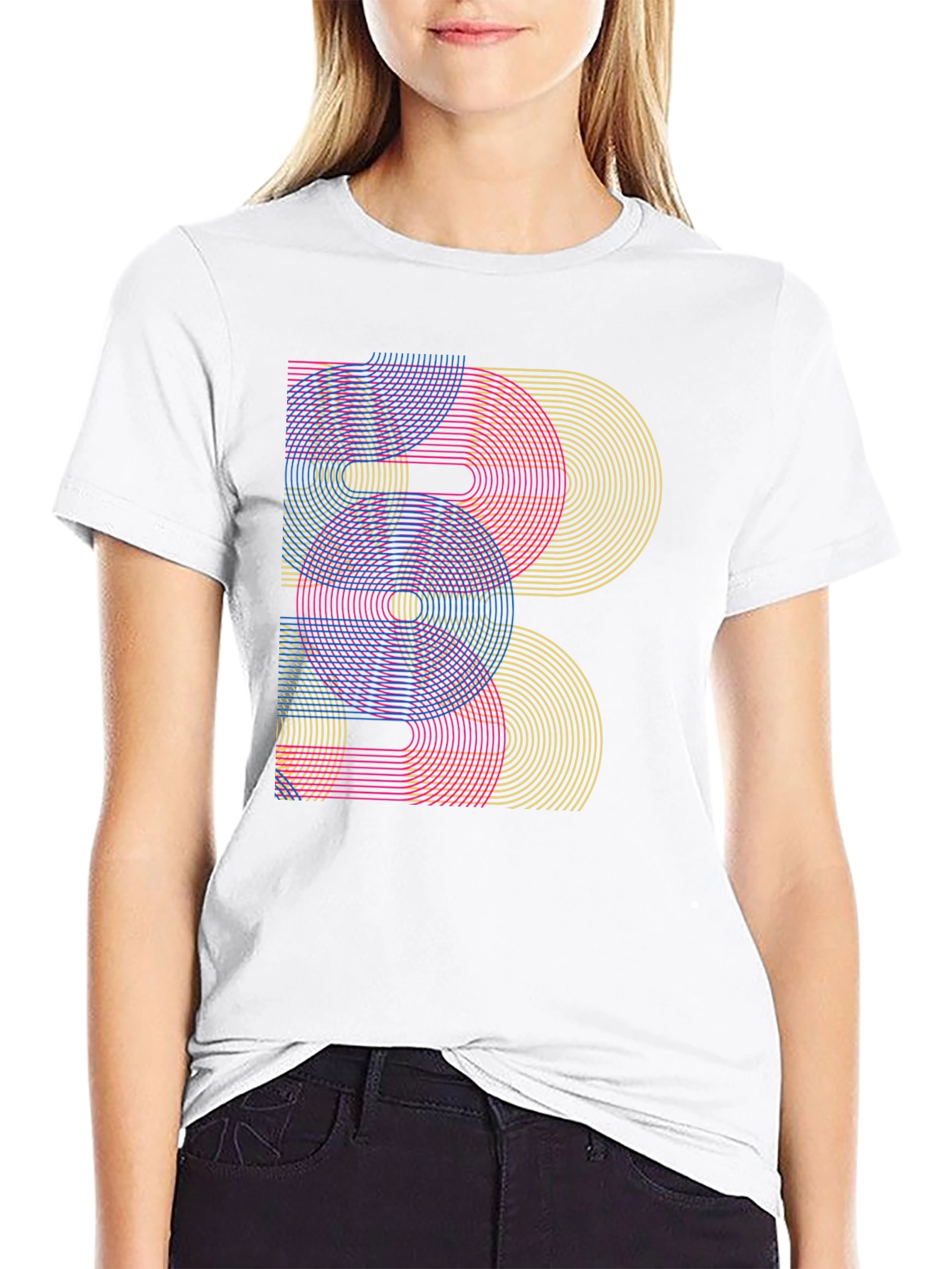 Geometric Rainbow Arc Design Black T-Shirt