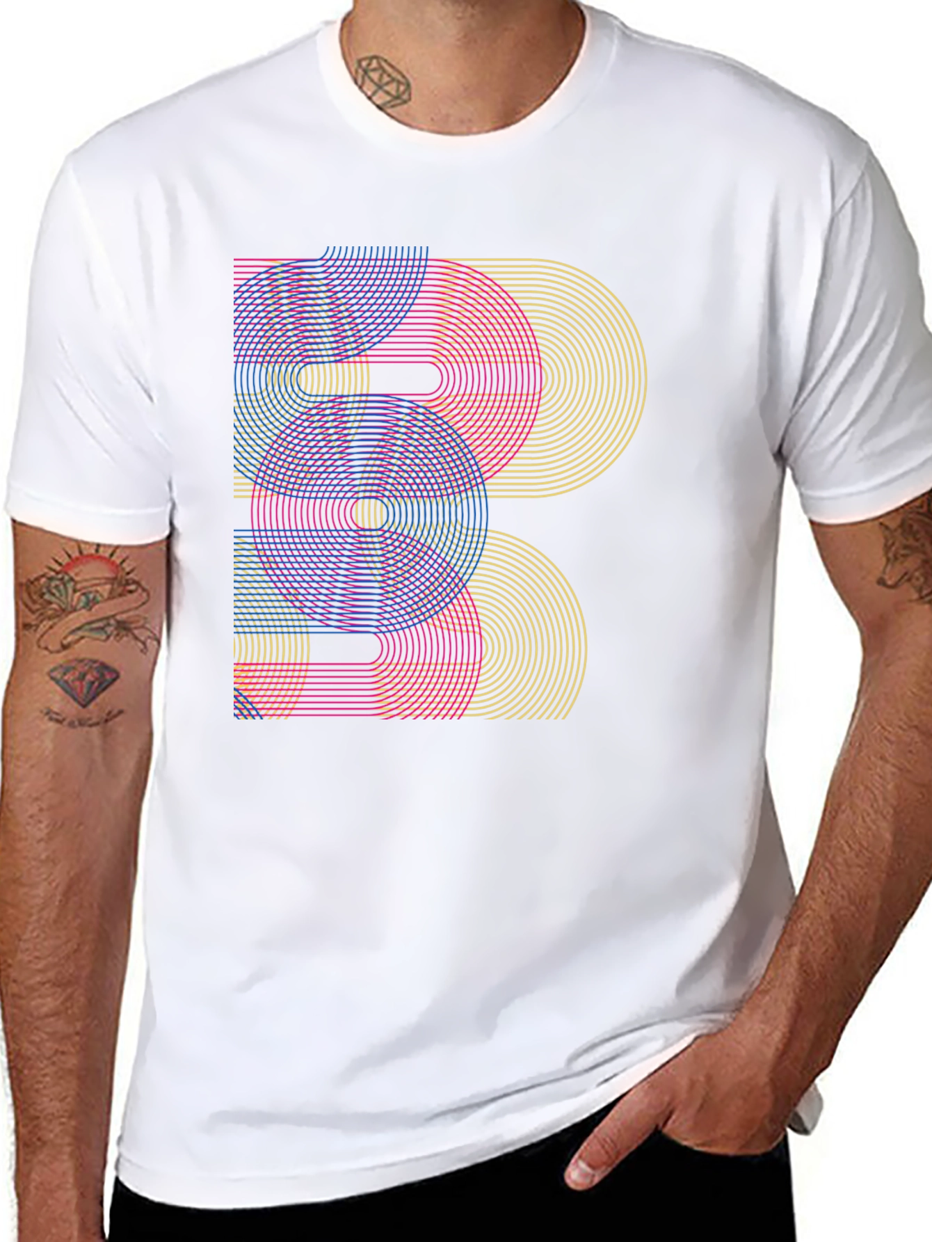 Geometric Rainbow Arc Design Black T-Shirt