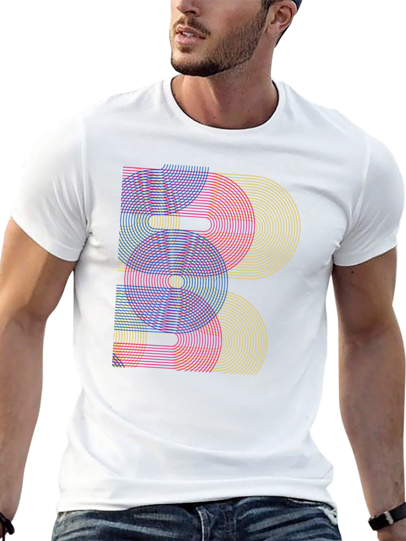 Geometric Rainbow Arc Design Black T-Shirt